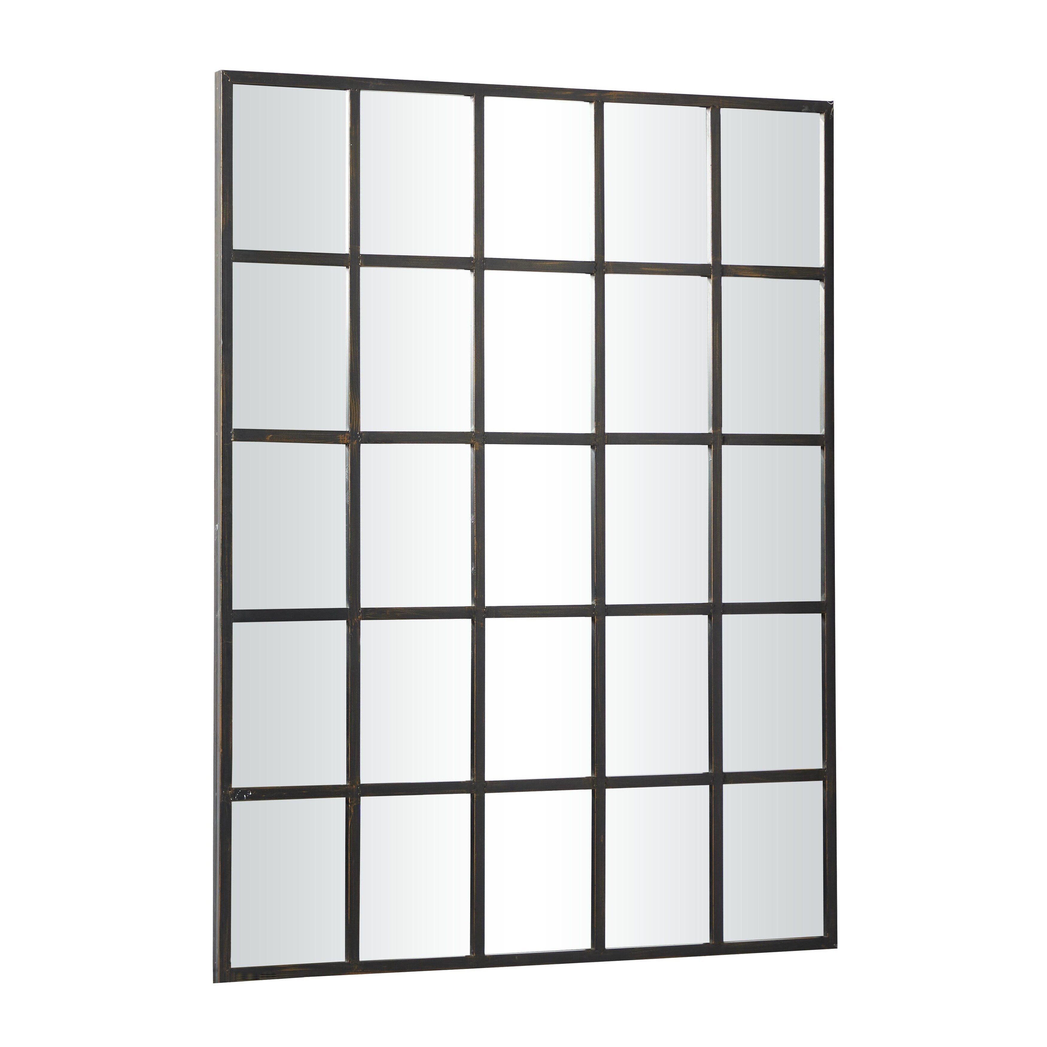 Metal Window Pane Inspired Grid Room Wall Mirror - Copper, Brown, Black - Roche River Decor