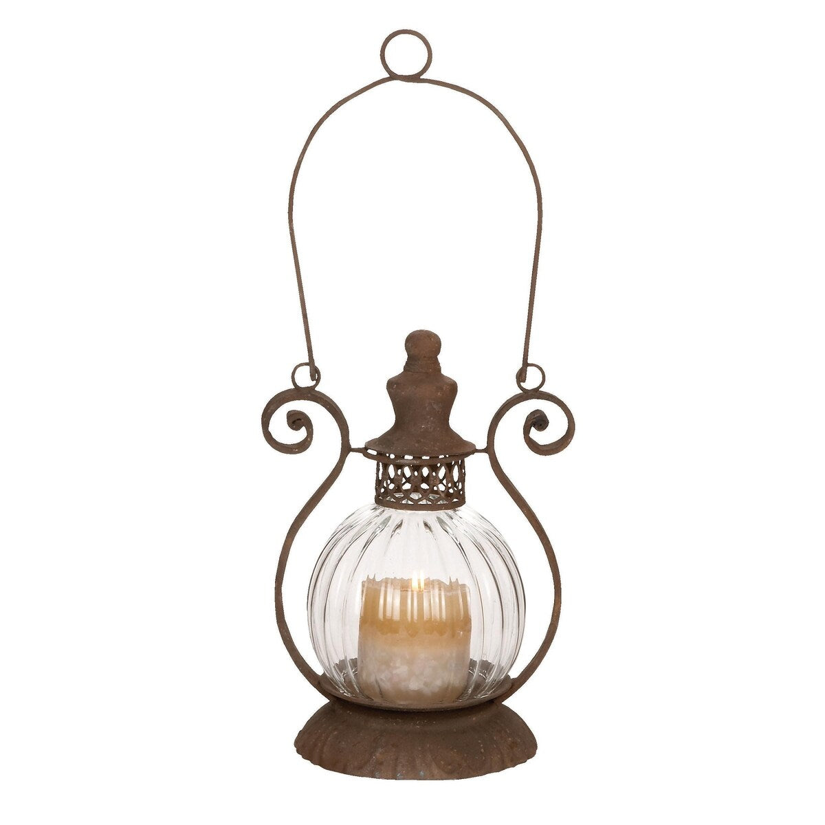 Metal Decorative Indoor Outdoor Candle Lantern with Handle - Brown - Roche River Decor