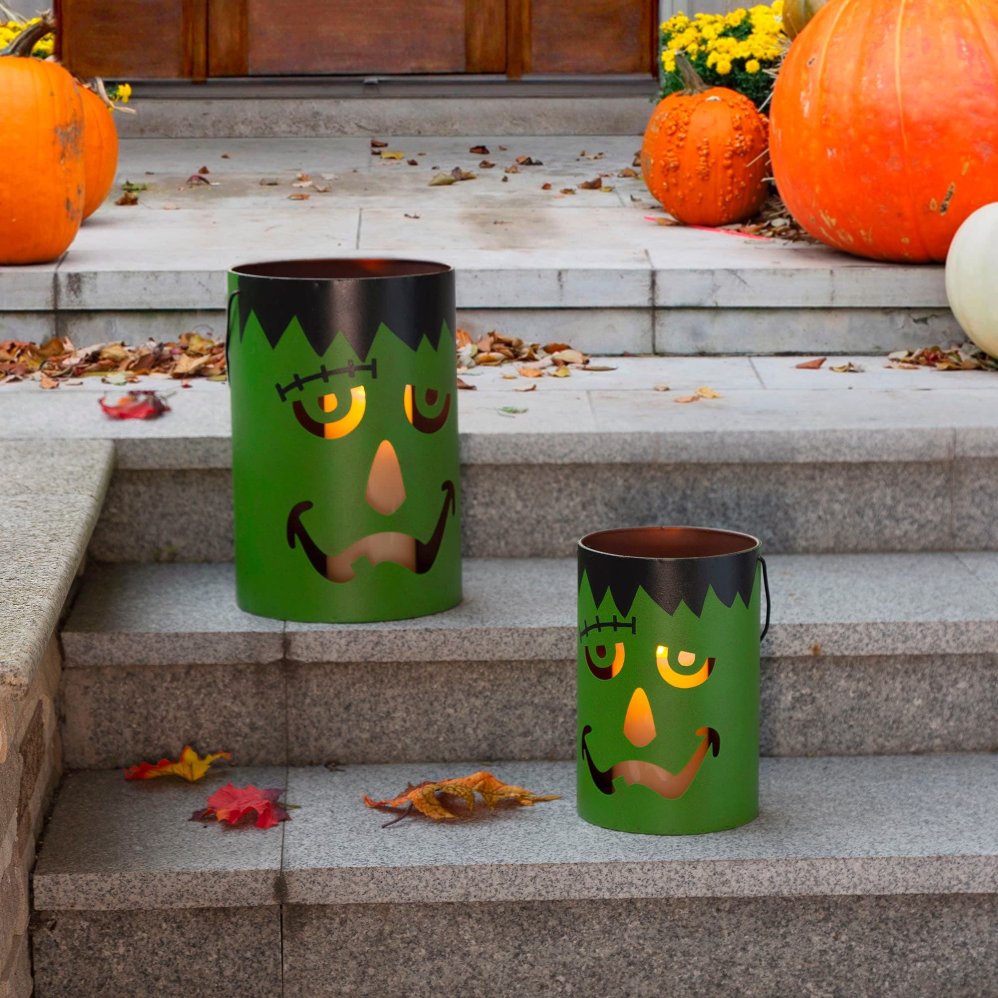 Glitzhome Set of 2 Halloween Metal Bucket Lanterns