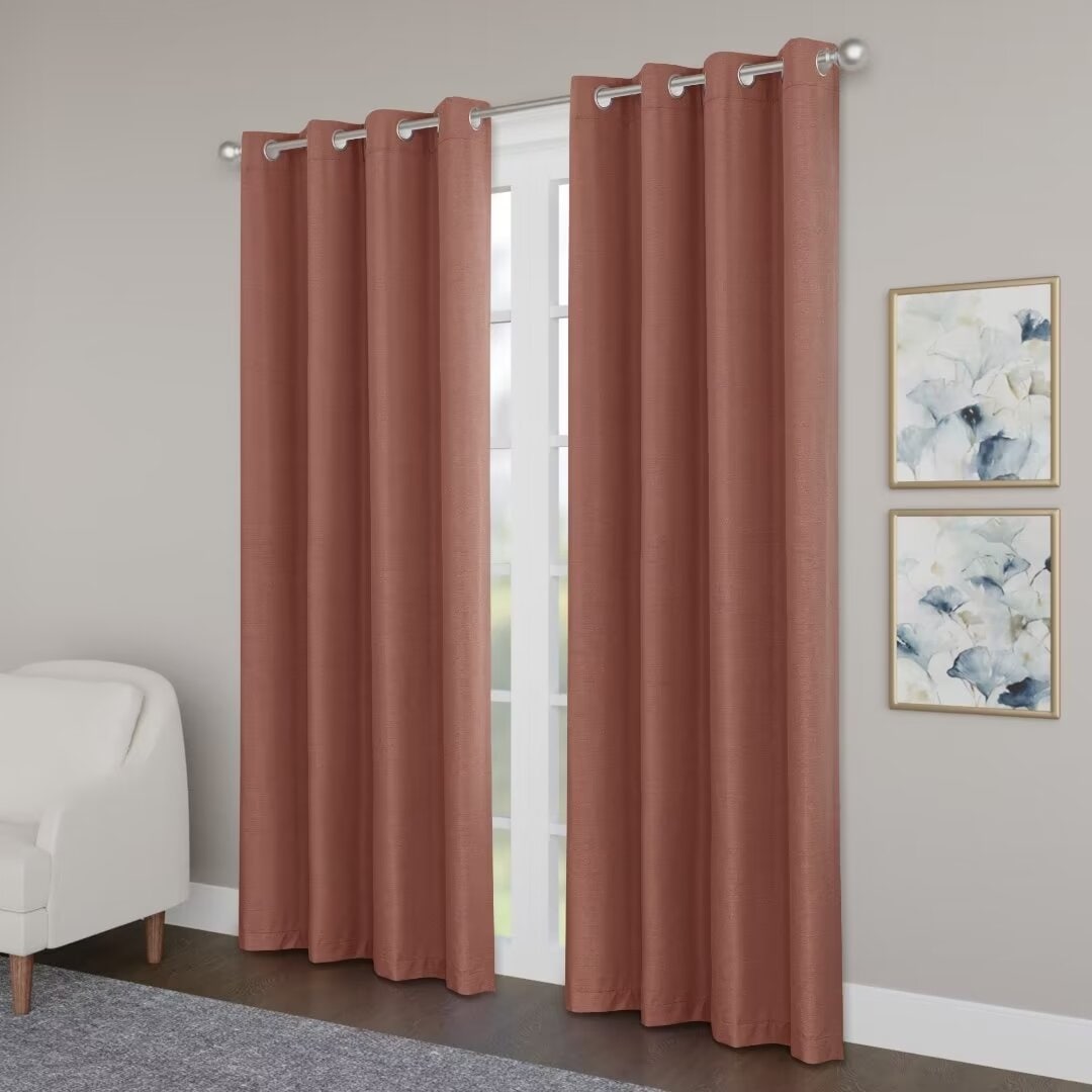 Blackout Brushed Textured Grommet Curtain Pair(2 Panels)