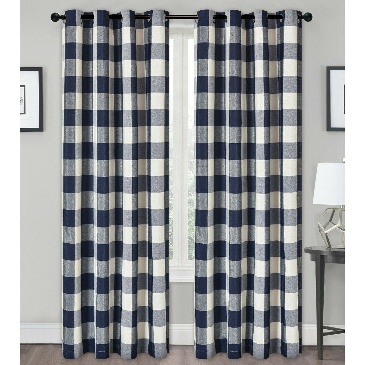 Kate Aurora Country Farmhouse Living Classic Buffalo Plaid Checkered Grommet Top Curtains - 52 in. W x 84 in.