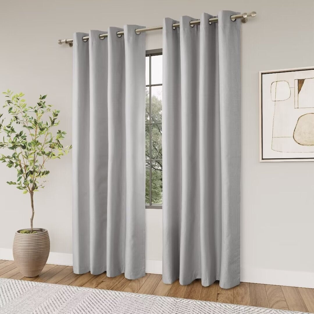 Textured Grid 100% Blackout Grommet Curtain Pair(2 Panels)