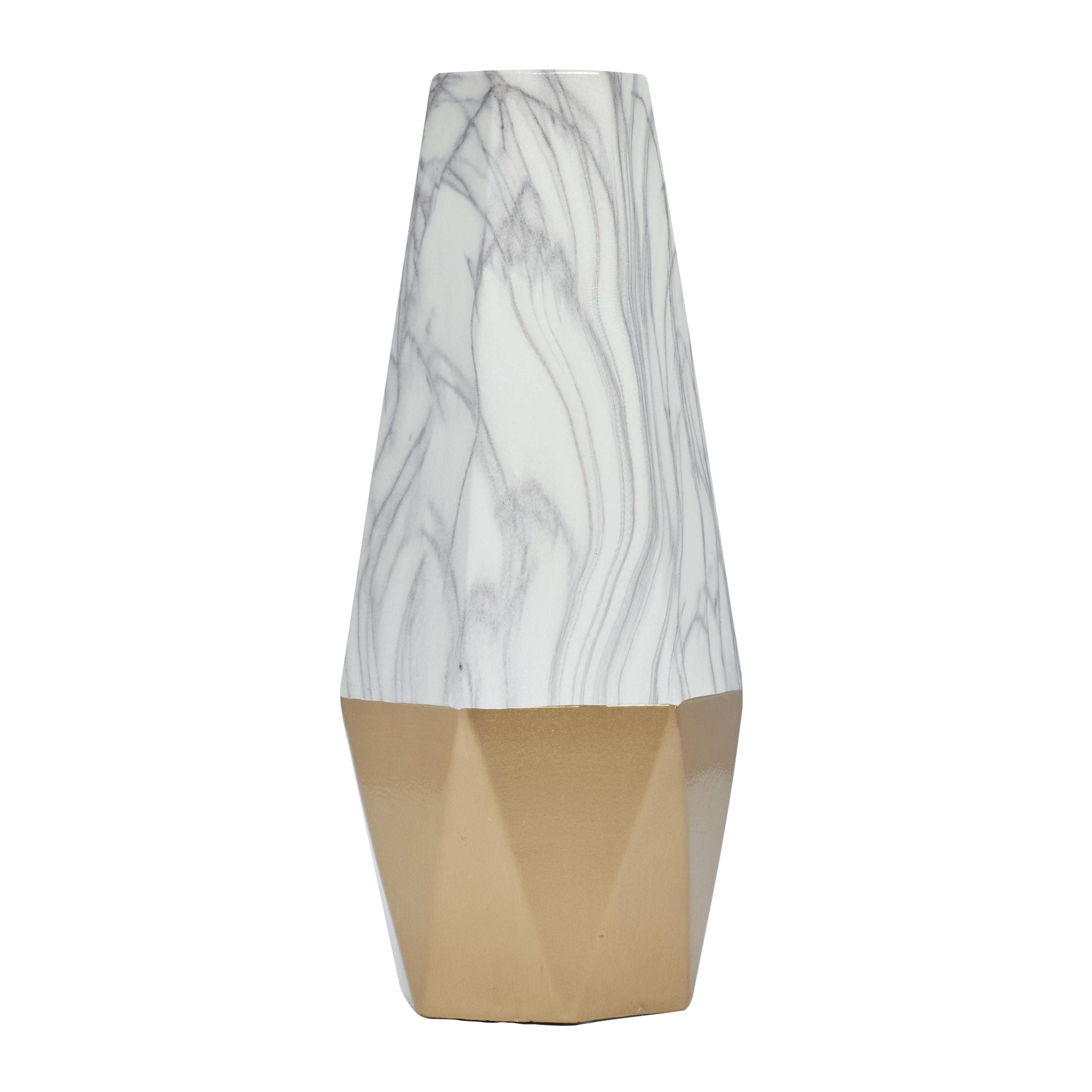 Ceramic Faux Marble Decorative Vase with Silver or Gold Base - Gray, Dark Gray or Gold - Roche River Decor