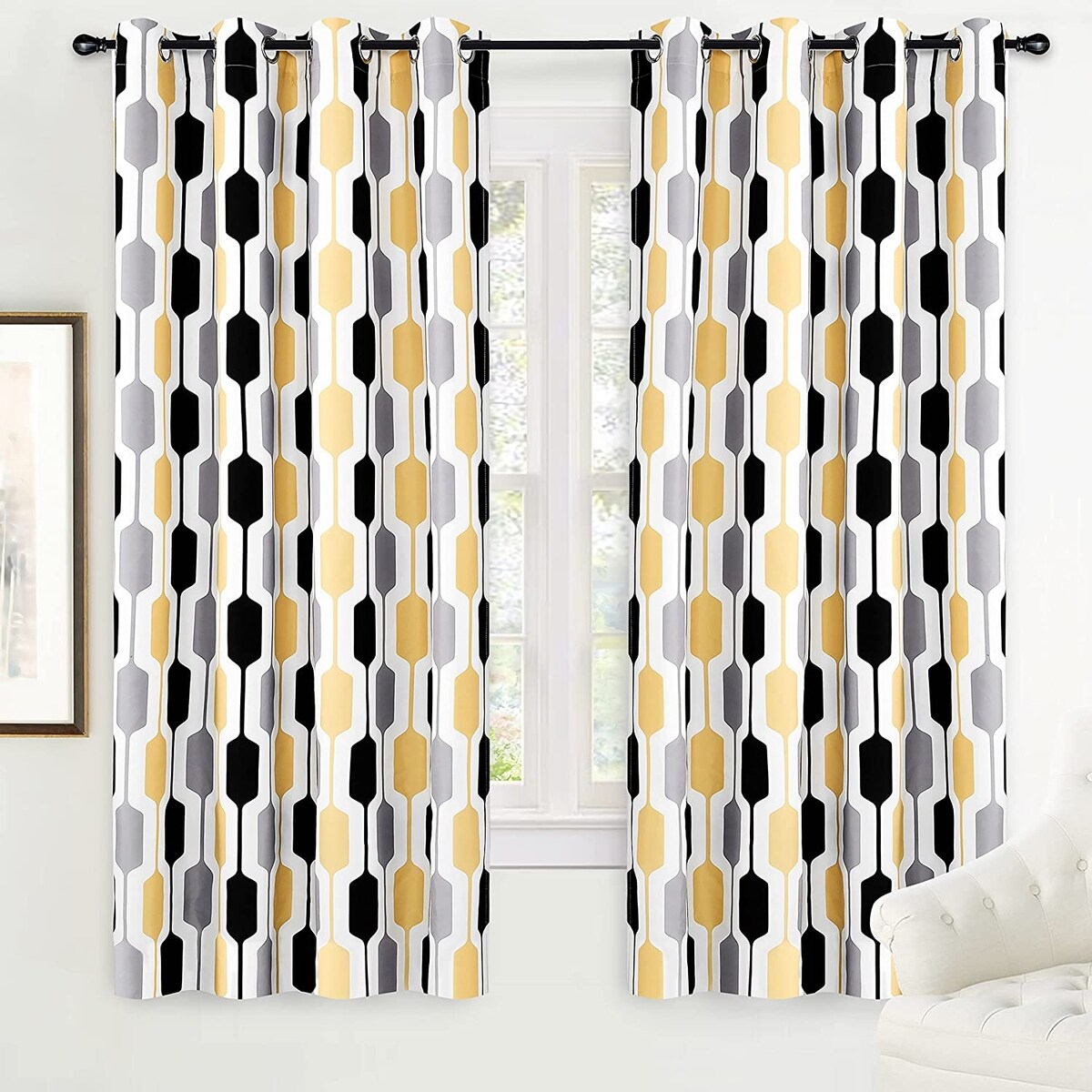 DriftAway Riley Geo Pattern Mid Century Lined Blackout Grommet Window Curtain Panel Pair