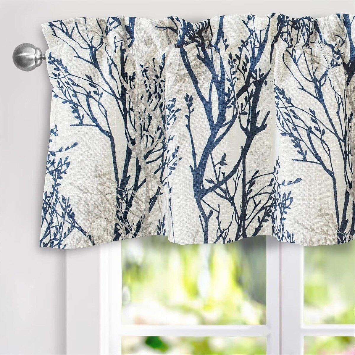 DriftAway Tree Branch Linen Blend Abstract Ink Printing Lined Window Curtain Valance