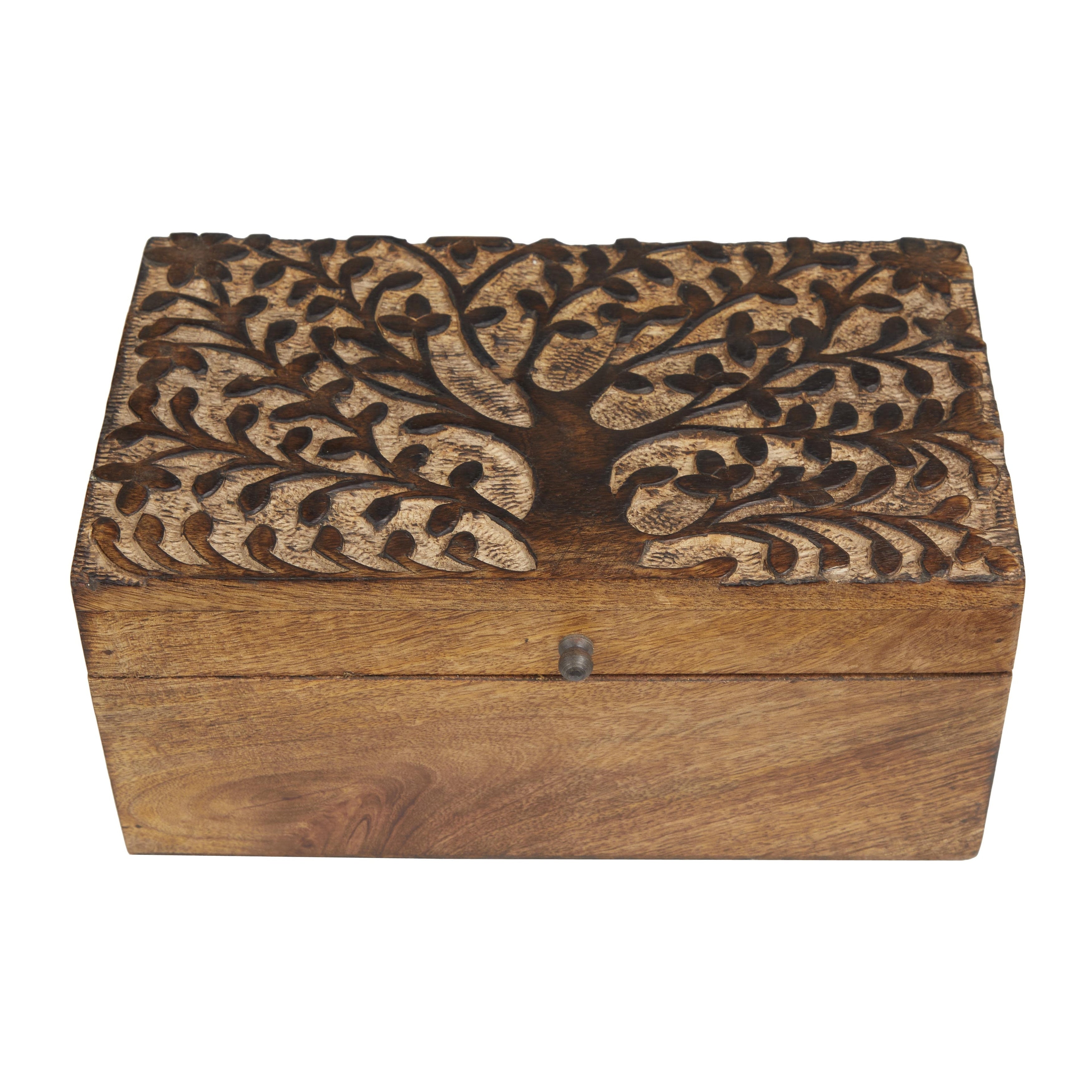 Mango Wood Floral Handmade Decorative Box with Hinged Lid - Set of 3 Brown or White - Roche River Decor