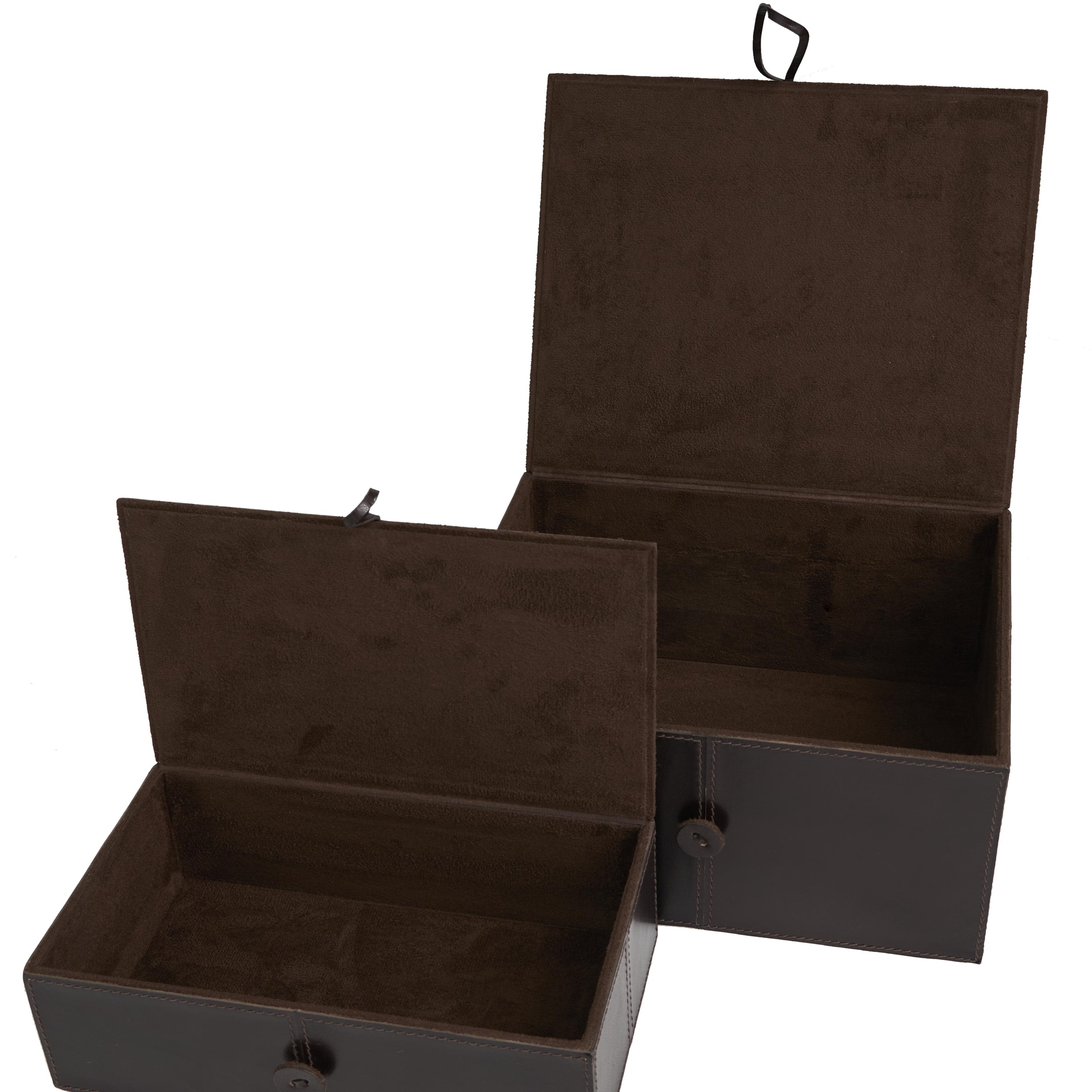 Leather Handmade Decorative Box with Hinged Lid - Set of 2 Gray, Brown or Dark Brown - Roche River Decor