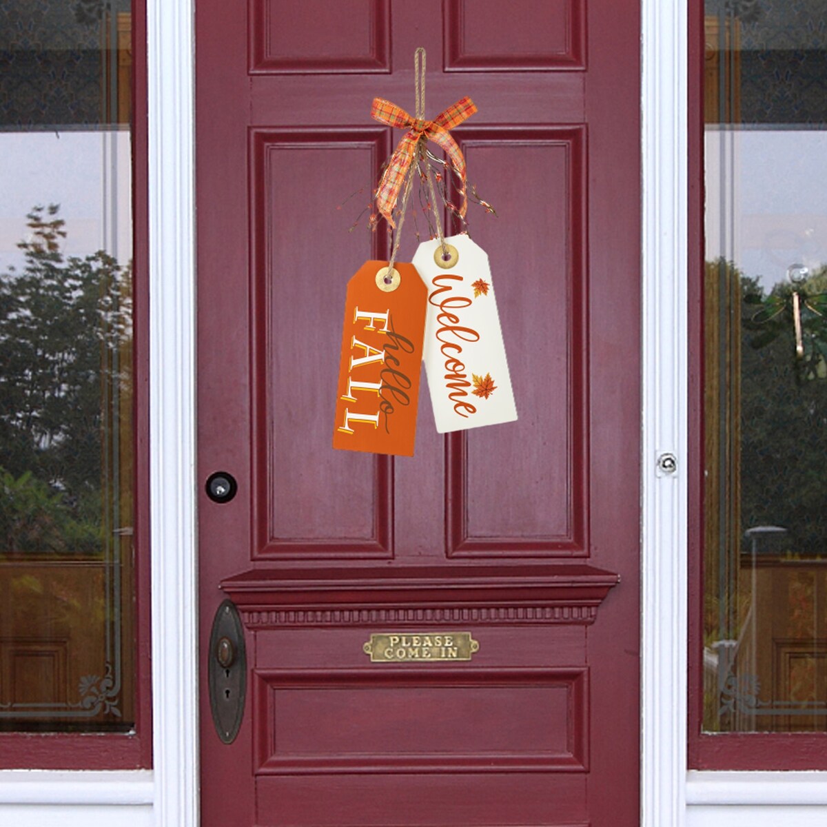 Glitzhome 24H Hello Fall or Give Thanks Welcome Fall Wooden Door Hanger Thanksgiving Decor