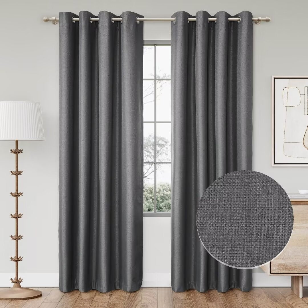 Textured Grid 100% Blackout Grommet Curtain Pair(2 Panels)