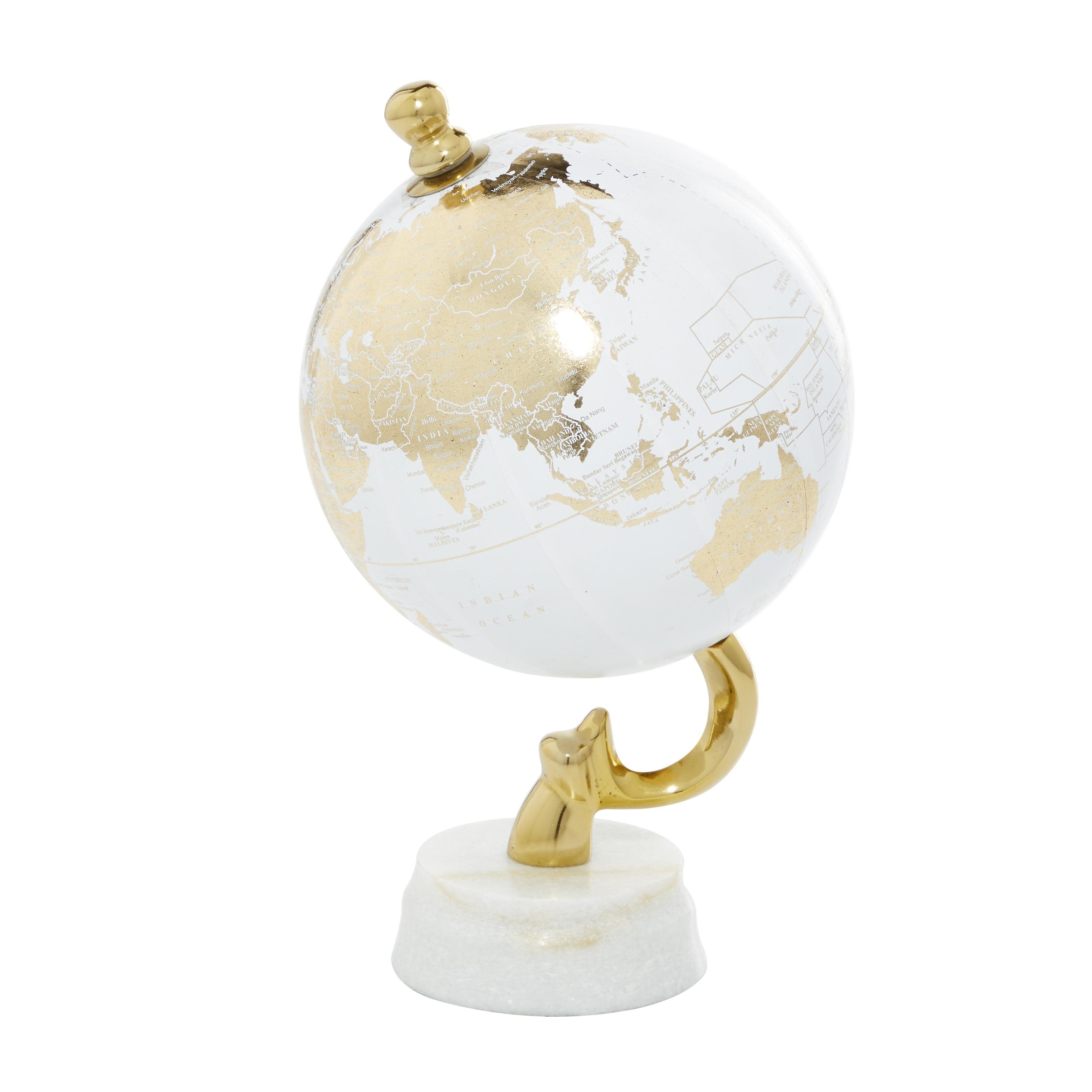 Aluminum Metal Globe with Marble Base - Blue or Gold - Roche River Decor