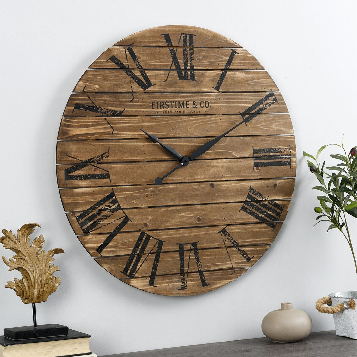 FirsTime & Co. Farmhouse Shiplap Wall Clock, American Crafted, White, Wood, 29 x 2 x 29 in