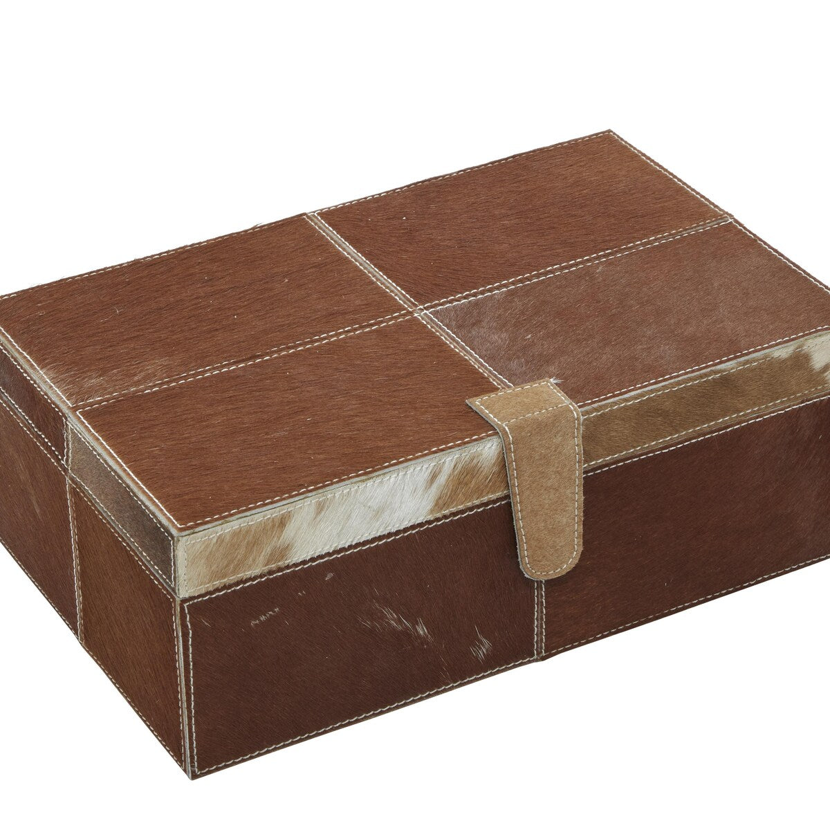 Leather Handmade Decorative Box with Hinged Lid - Set of 2 Gray, Brown or Dark Brown - Roche River Decor