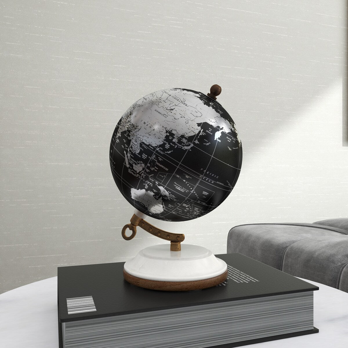 Plastic Globe with Marble Base - Black - Roche River Decor