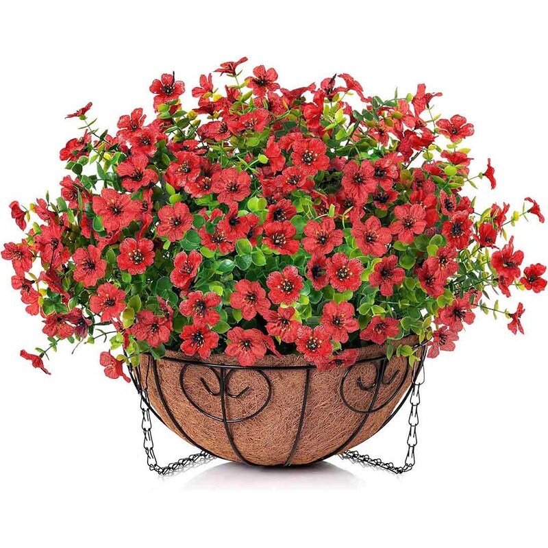 Artificial Fake Hanging Plants Flowers with Basket Outdoor Decor Faux Silk Daisy Flower Arrangements in Pot Planter