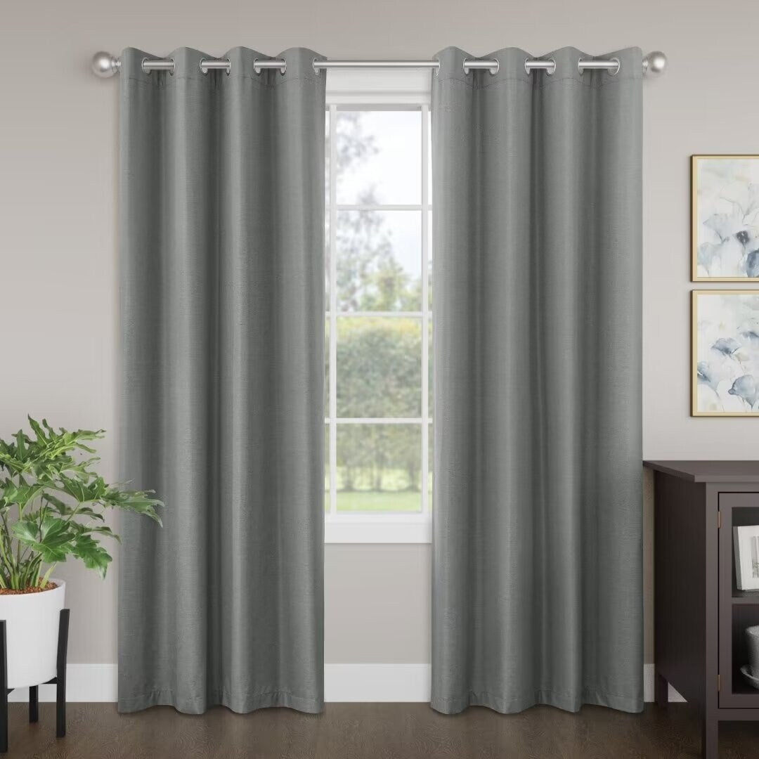 Blackout Brushed Textured Grommet Curtain Pair(2 Panels)