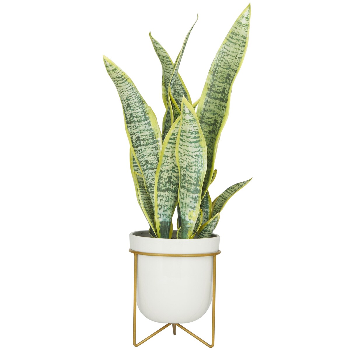 Faux Foliage Artificial Plant with Realistic Leaves and White Porcelain Pot and Gold Stand - Green - The Novogratz