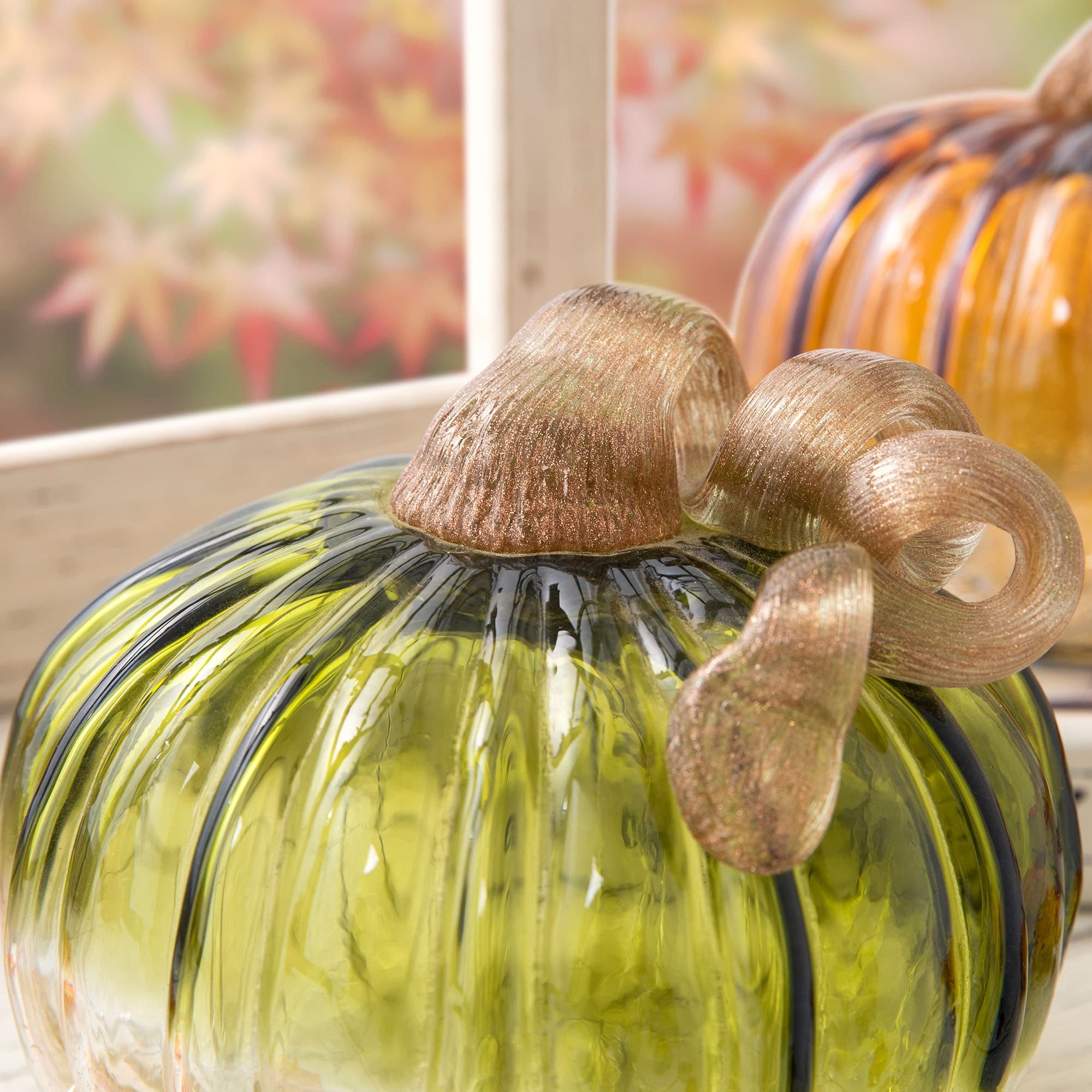 Glitzhome S/2 or S/3 Handblown Glass Pumpkins Thanksgiving Table Centerpiece Fall Harvest Gift Decor