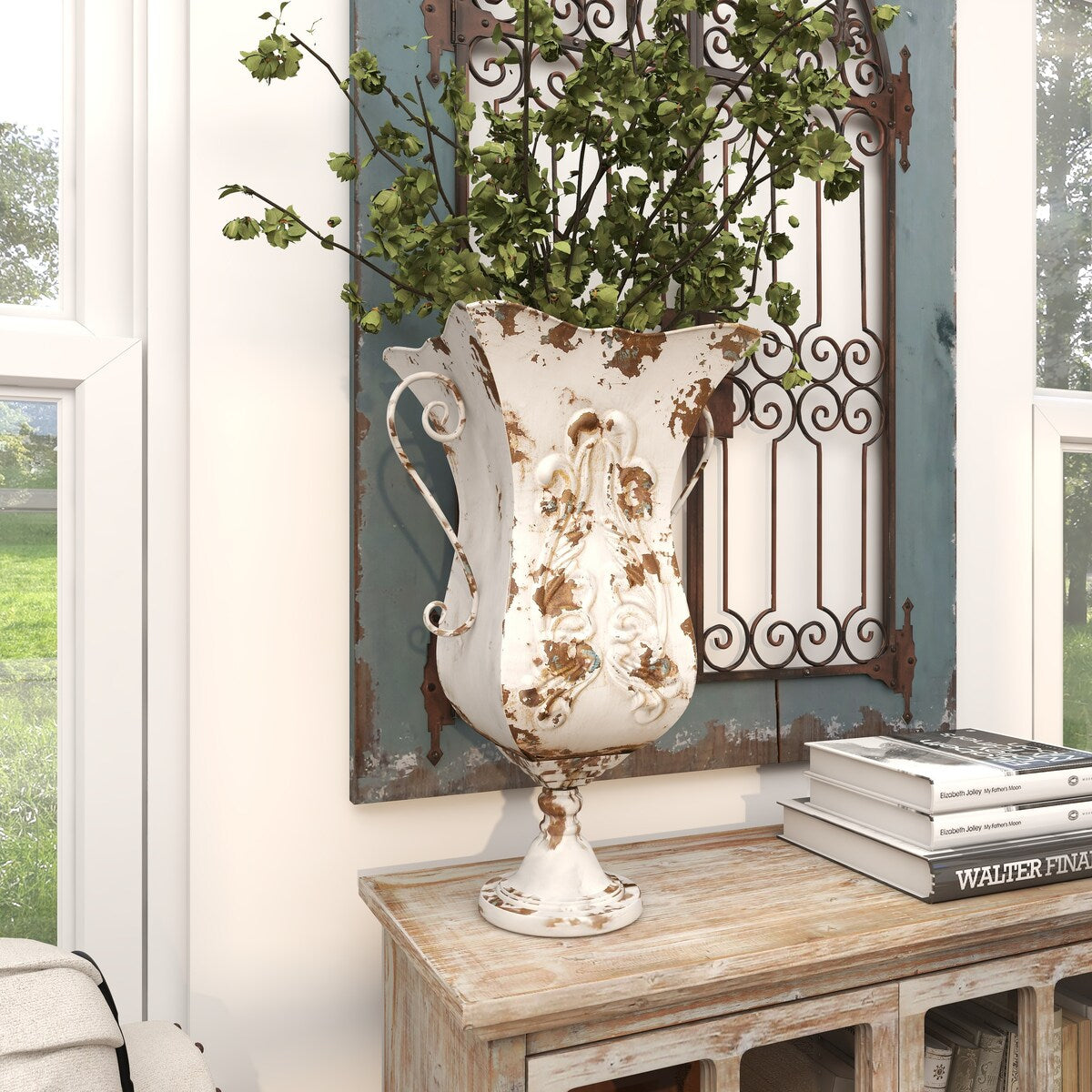 Metal Distressed Decorative Vase - White or Beige - Roche River Decor