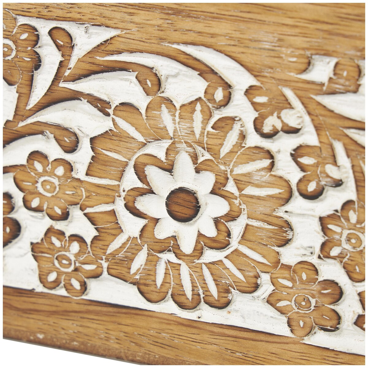 Mango Wood Floral Handmade Decorative Box with Hinged Lid - Set of 3 Brown or White - Roche River Decor