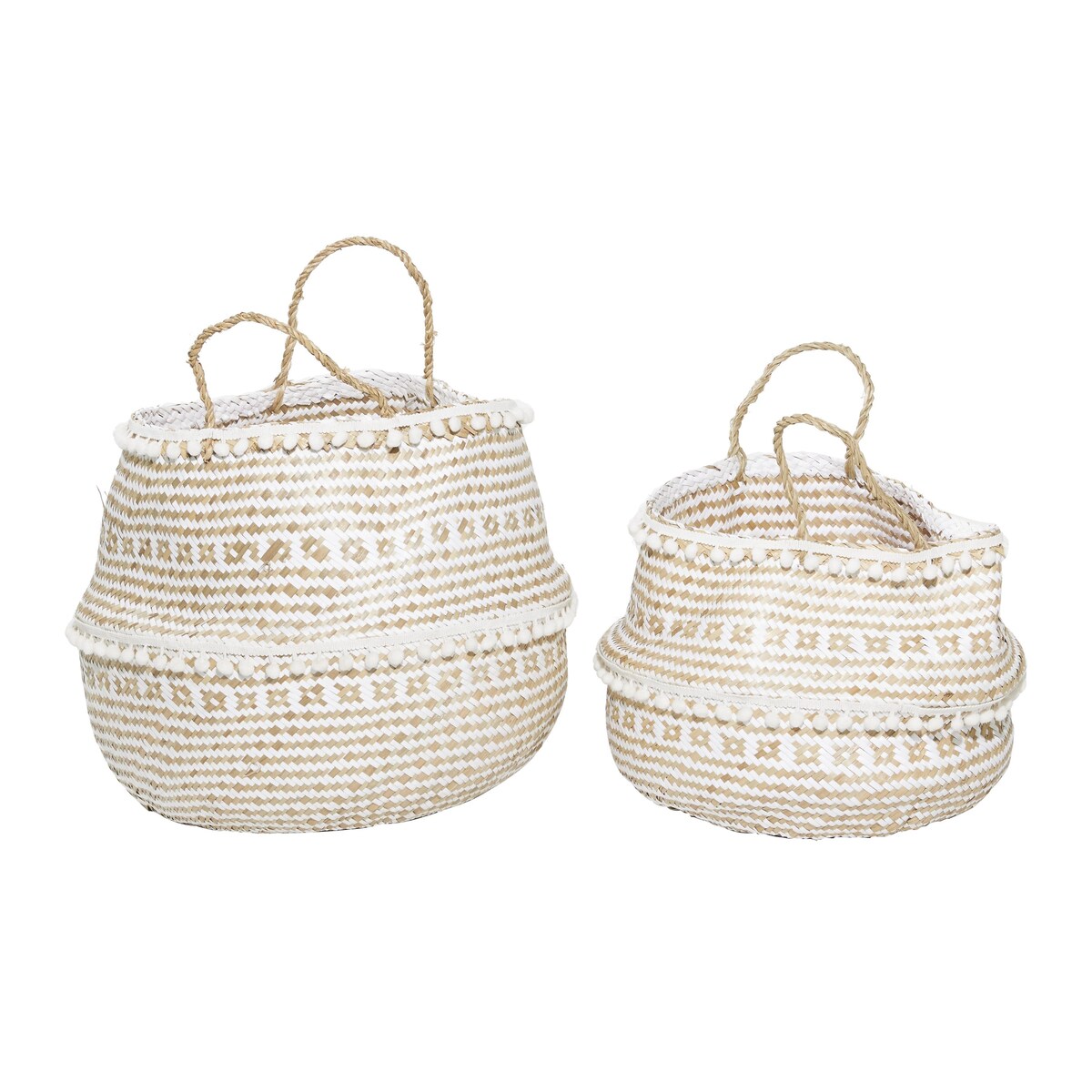 Seagrass Handmade Patterned Decorative and Functional Storage Basket with Handles - Set of 2 Brown - Roche River Decor