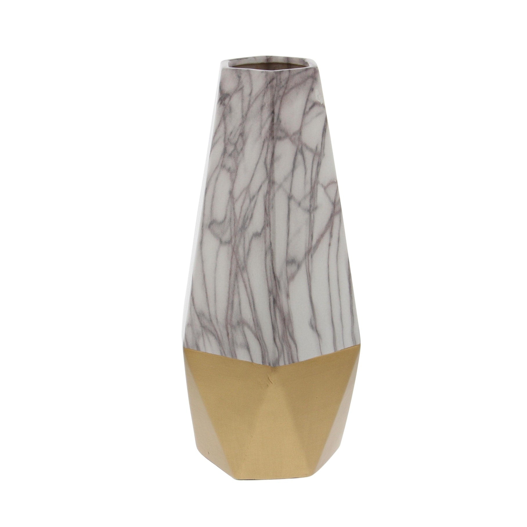 Ceramic Faux Marble Decorative Vase with Silver or Gold Base - Gray, Dark Gray or Gold - Roche River Decor