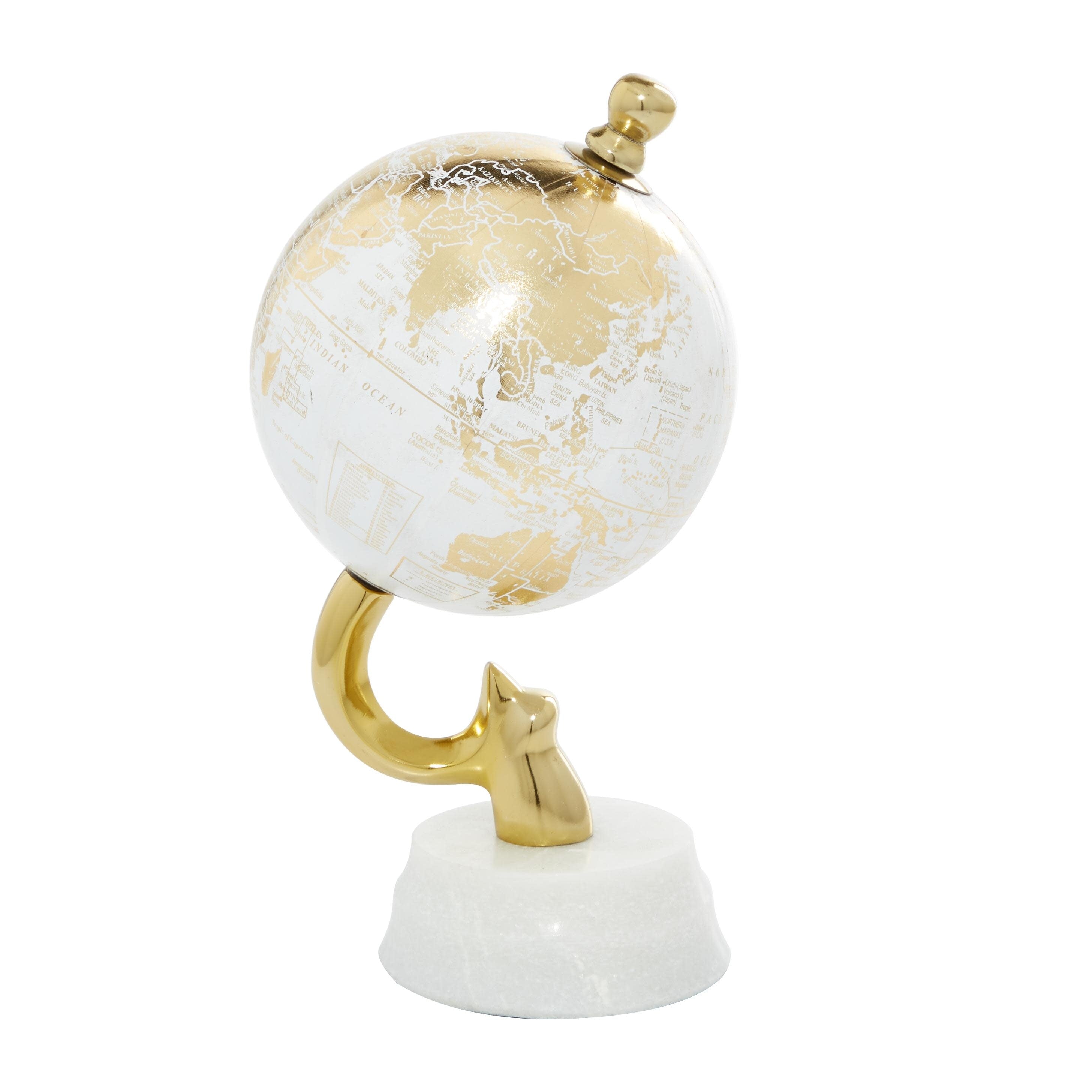 Aluminum Metal Globe with Marble Base - Blue or Gold - Roche River Decor