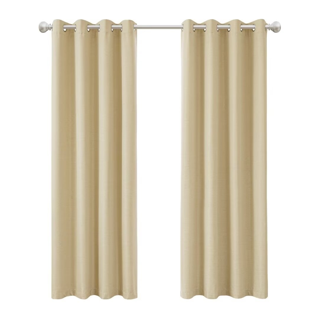 Blackout Brushed Textured Grommet Curtain Pair(2 Panels)