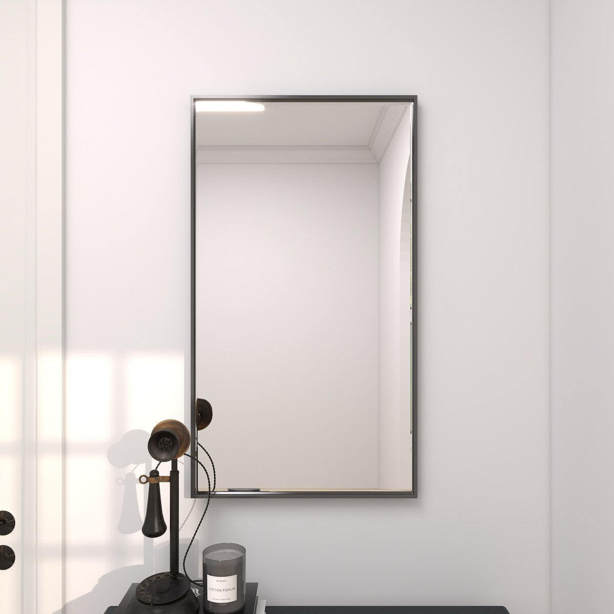 Wood Room Wall Mirror with Thin Minimalistic Frame - Black, White or Gold - Roche River Decor