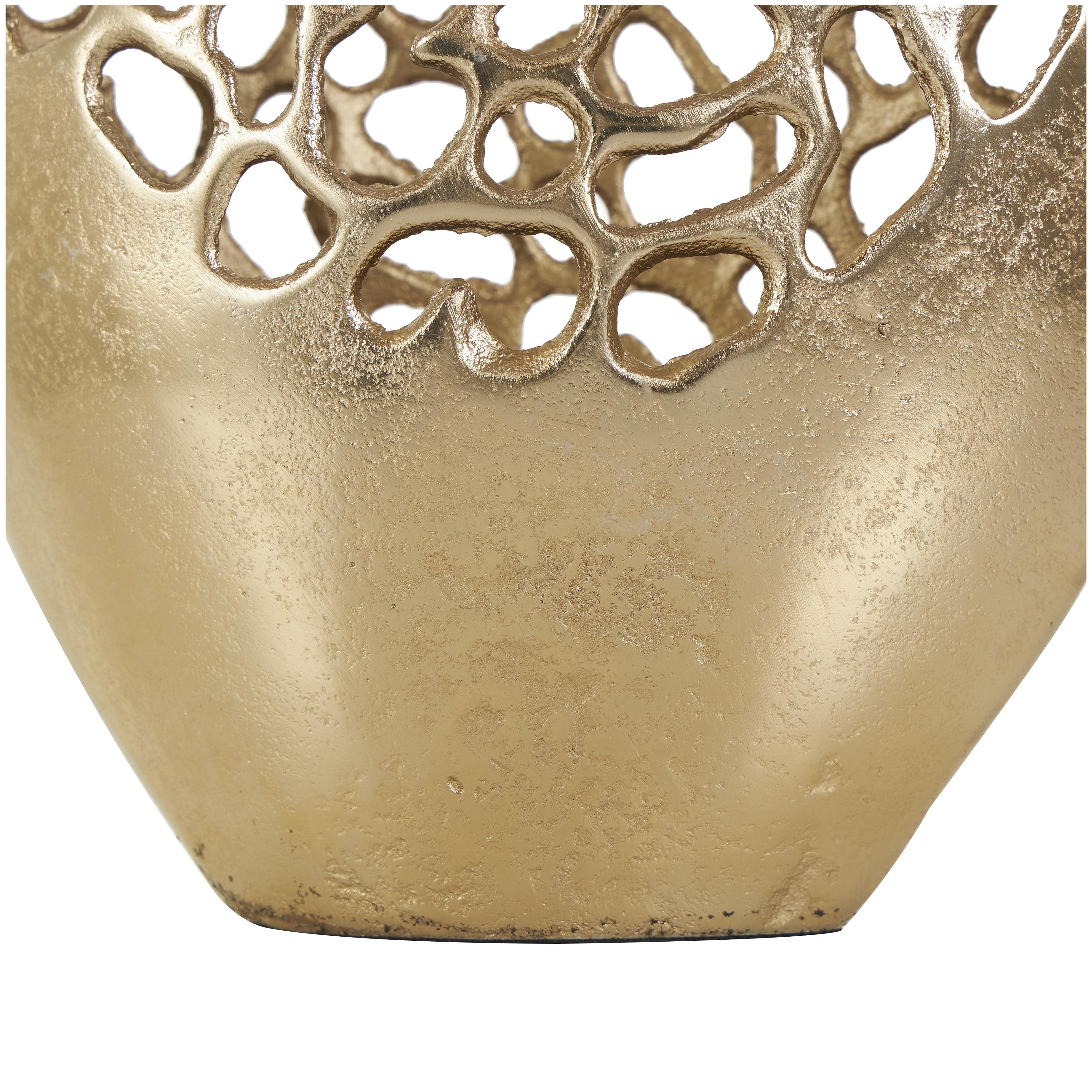 Aluminum Metal Rounded Decorative Vase with Freeform Open Lattice Work - Silver or Gold - Roche River Decor