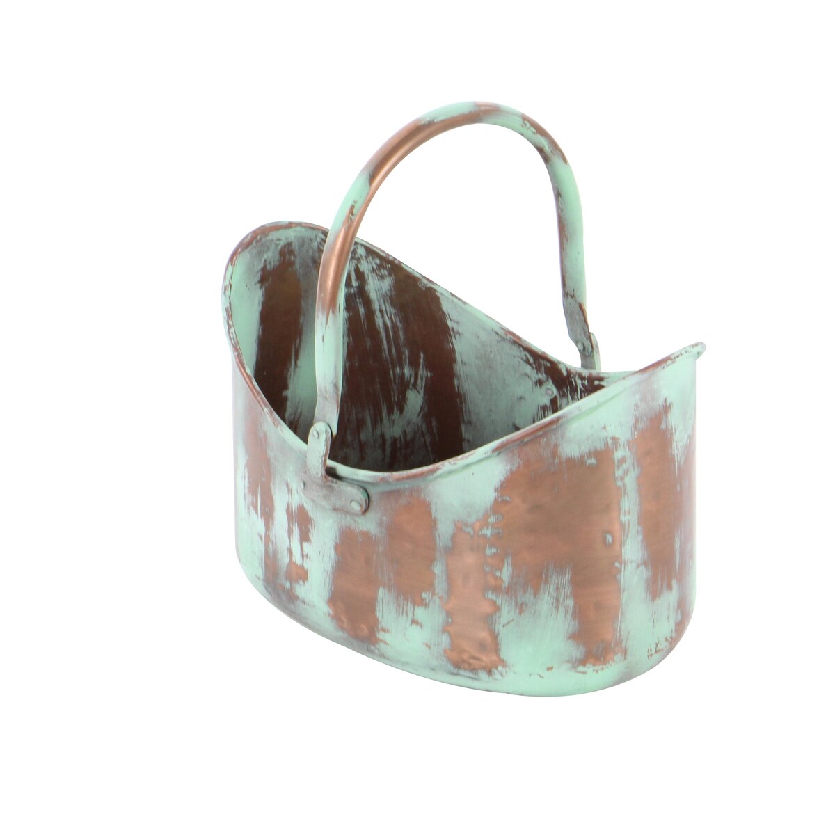 Metal Patina Tulip Style Bucket Indoor Outdoor Planter with Stationary Handles - Set of 3 Copper - Roche River Decor