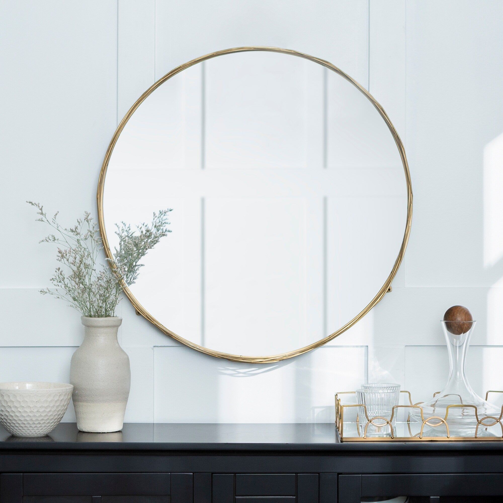 Middlebrook 32-inch Round Wire Nest Frame Wall Mirror - Gold