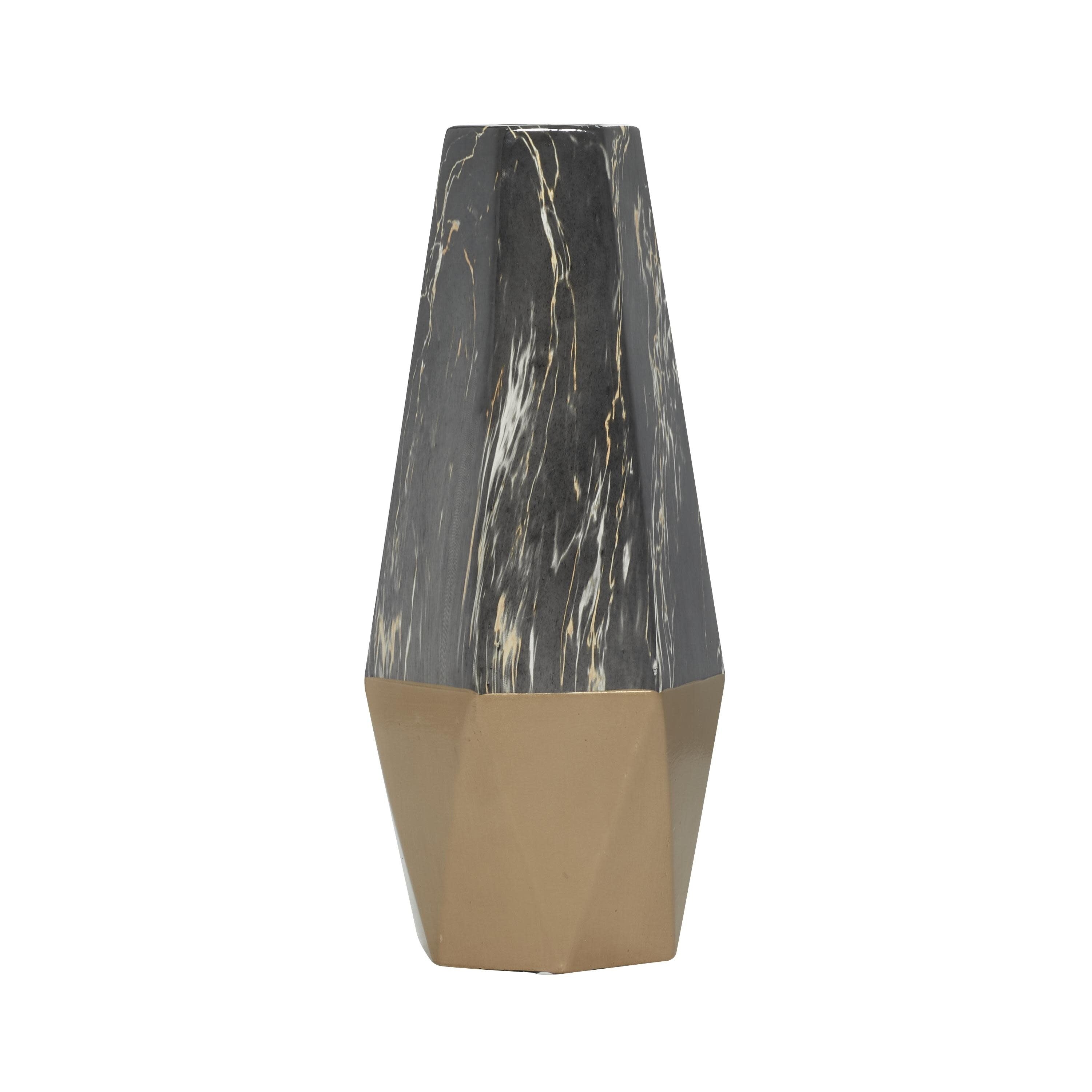 Ceramic Faux Marble Decorative Vase with Silver or Gold Base - Gray, Dark Gray or Gold - Roche River Decor