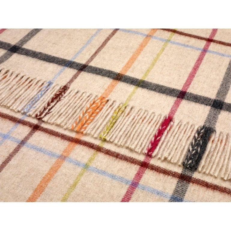 Merino Lambswool - VAR Windowpane Rainbow Throw Beige Multi, Made in England