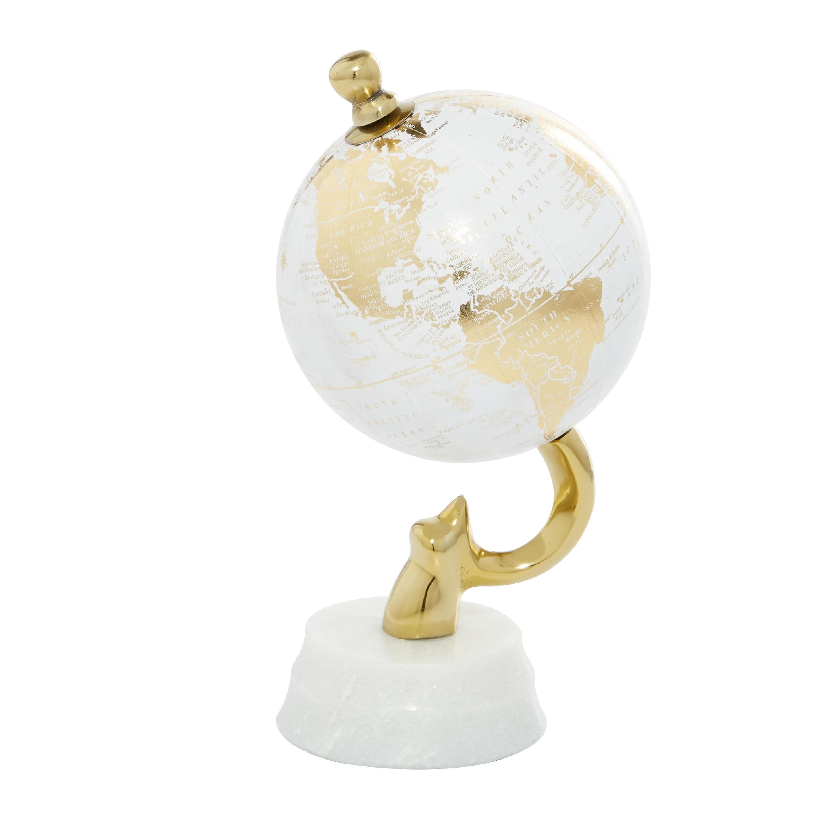 Aluminum Metal Globe with Marble Base - Blue or Gold - Roche River Decor