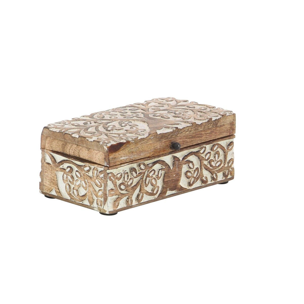 Mango Wood Floral Handmade Decorative Box with Hinged Lid - Set of 3 Brown or White - Roche River Decor