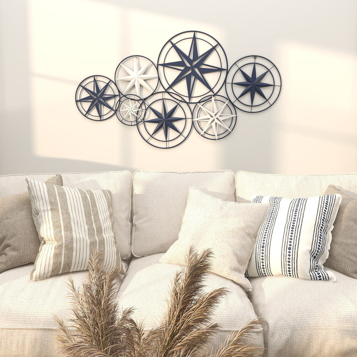 Metal Star Indoor Outdoor Cutout Compass Home Wall Decor with Overlapping Circular Frames - Blue - Roche River Decor