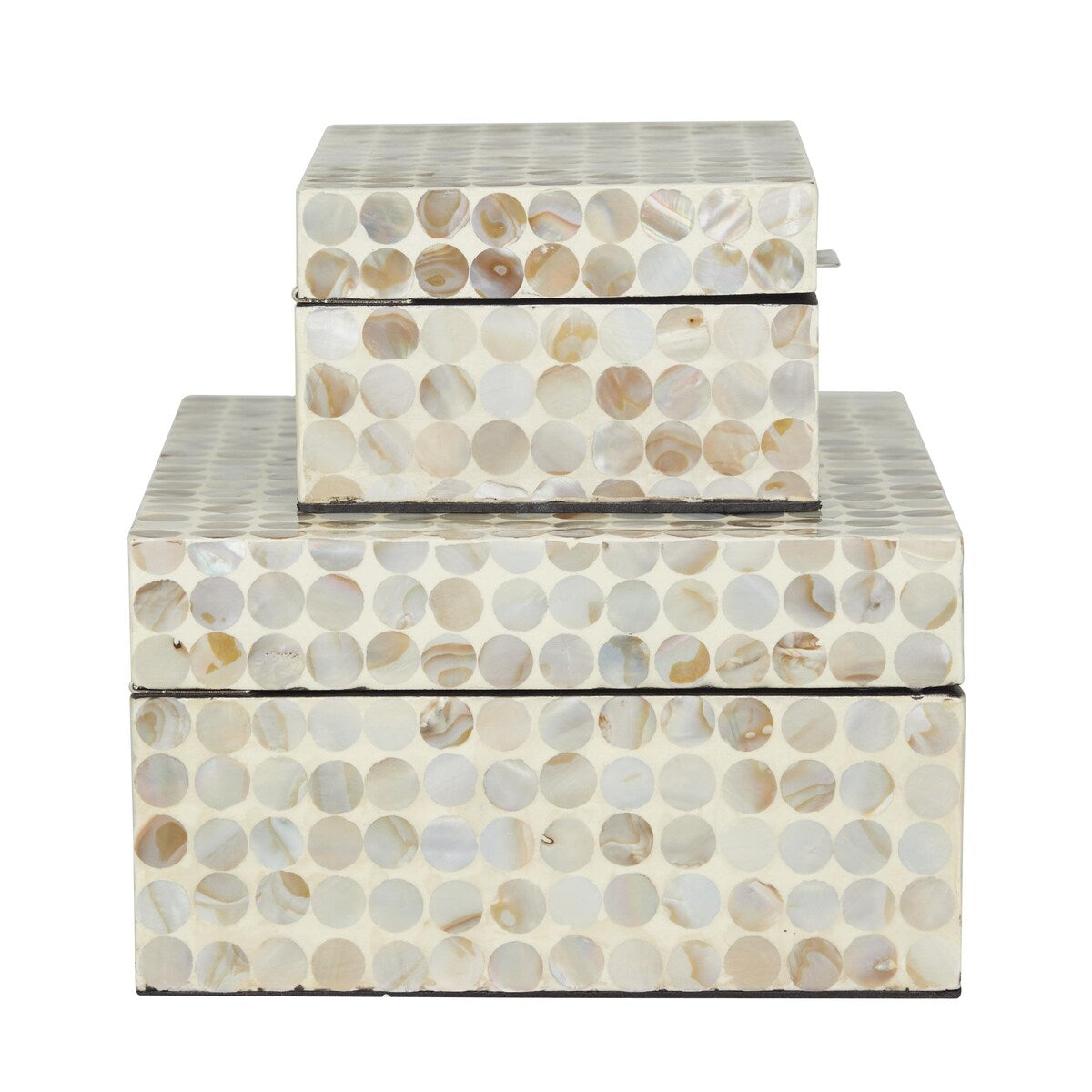 Mother of Pearl Shell Handmade Decorative Box - Set of 2 Beige, Black, Cream, White, Blue, Light Blue - Roche River Decor