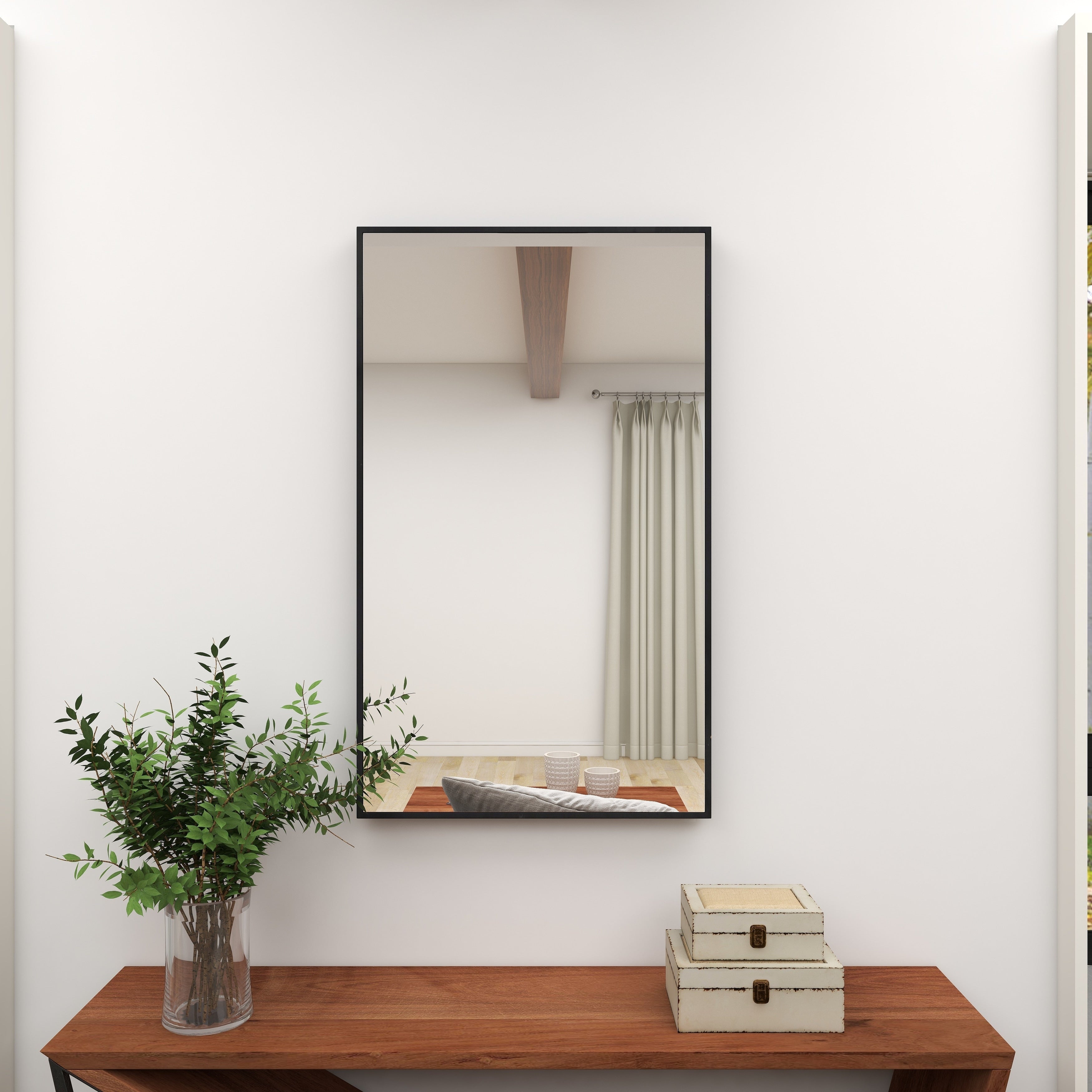 Wood Room Wall Mirror with Thin Minimalistic Frame - Black, White or Gold - Roche River Decor