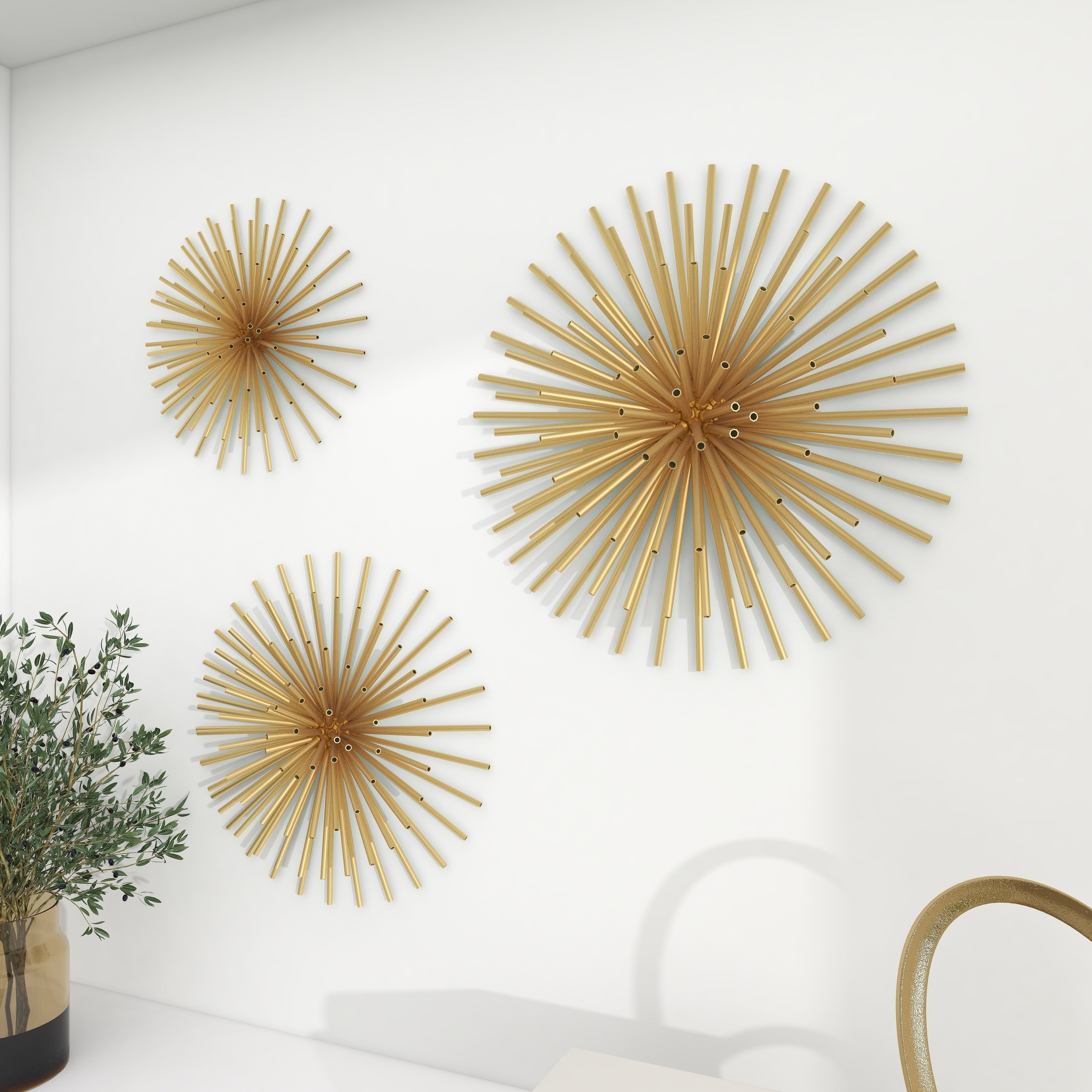 Metal Starburst 3D Home Wall Decor - Set of 3 Gold or Silver - CosmoLiving by Cosmopolitan