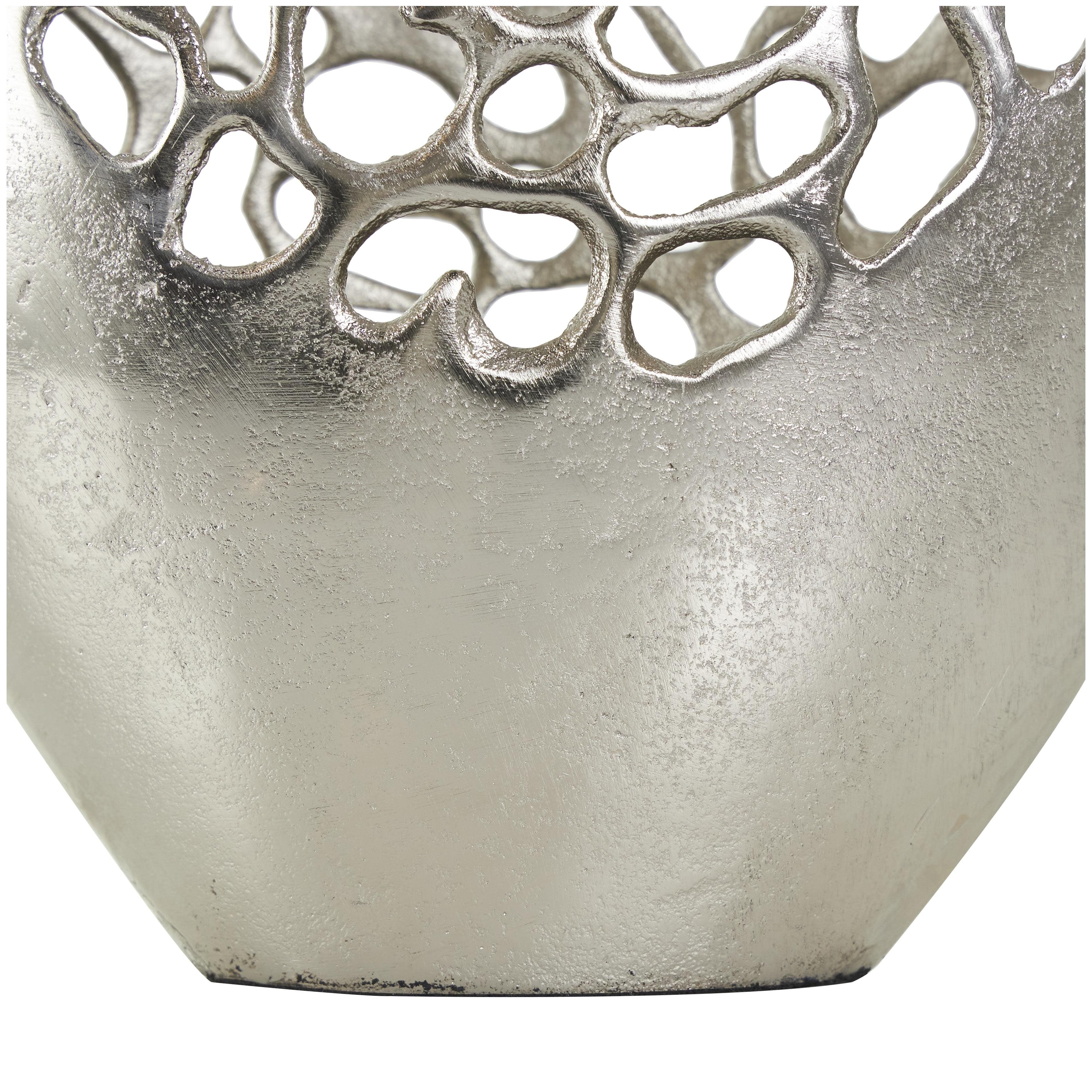 Aluminum Metal Rounded Decorative Vase with Freeform Open Lattice Work - Silver or Gold - Roche River Decor