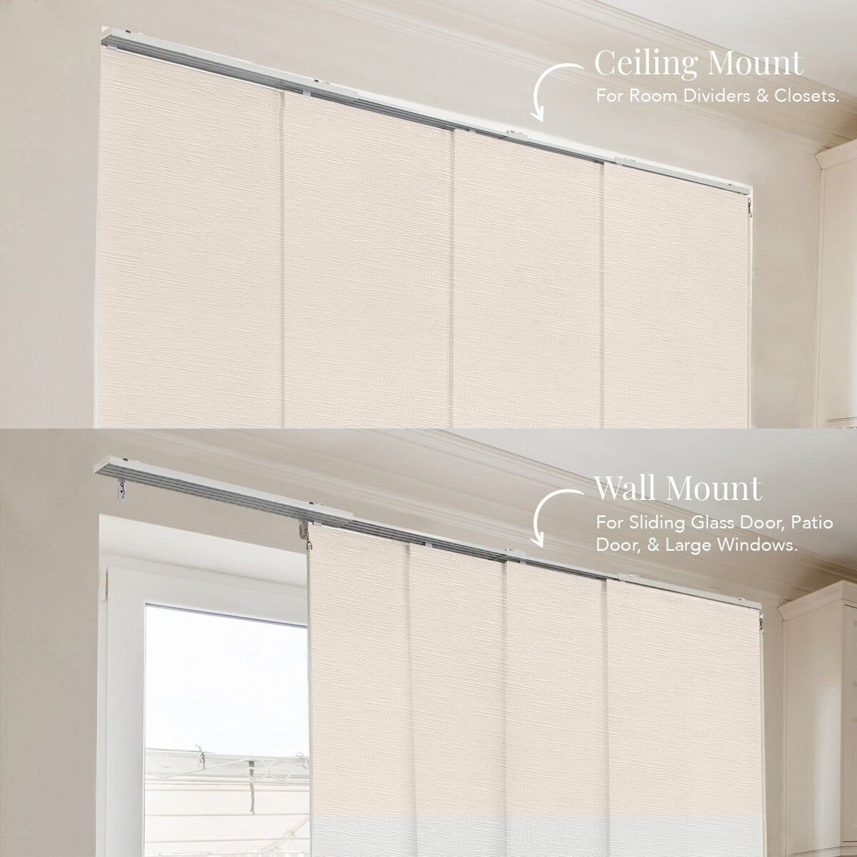 CHICOLOGY Adjustable Sliding Panels, 4-Rail Track, Vertical Blinds, Pation Door Curtain, Room Divider