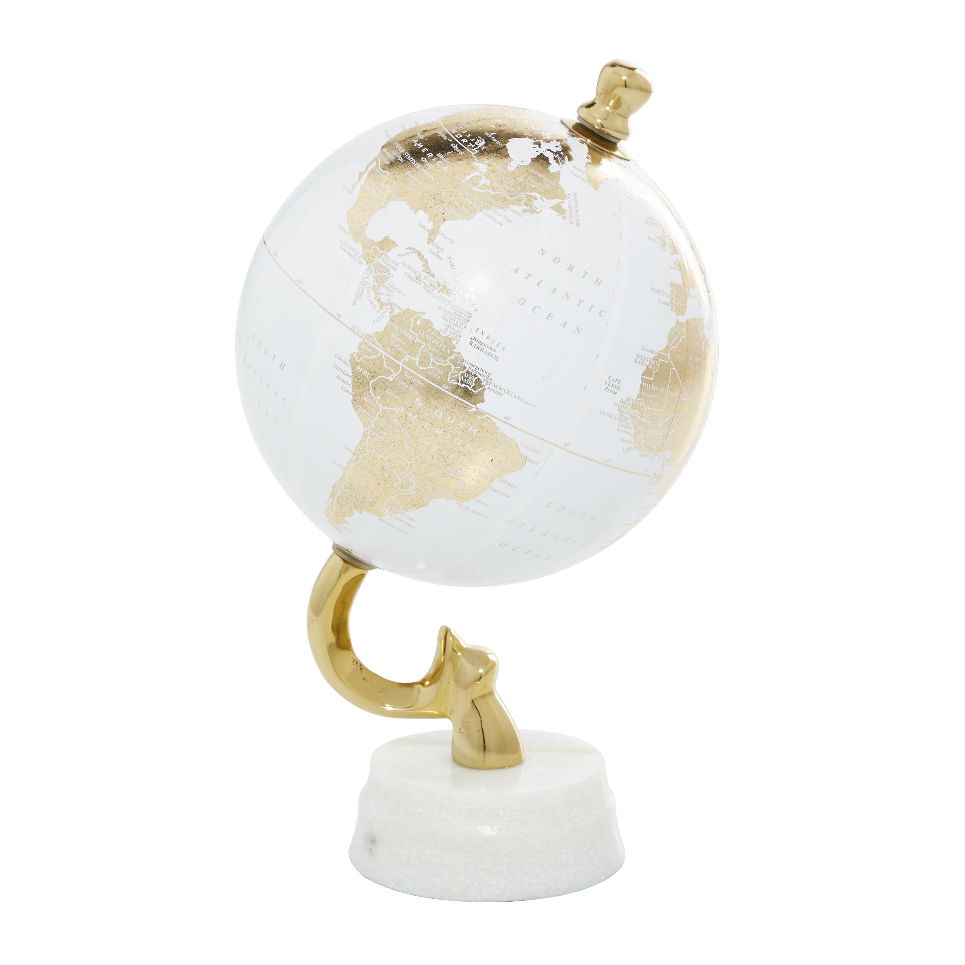 Aluminum Metal Globe with Marble Base - Blue or Gold - Roche River Decor