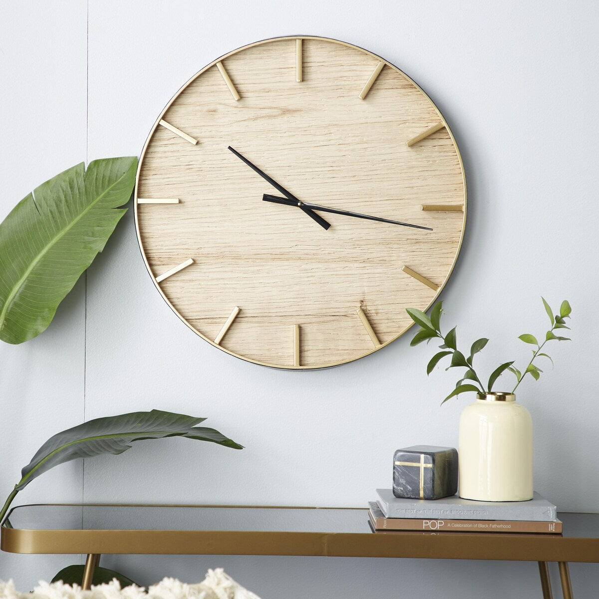 Wooden Decorative Wall Clock with Gold accents - Brown - Roche River Decor