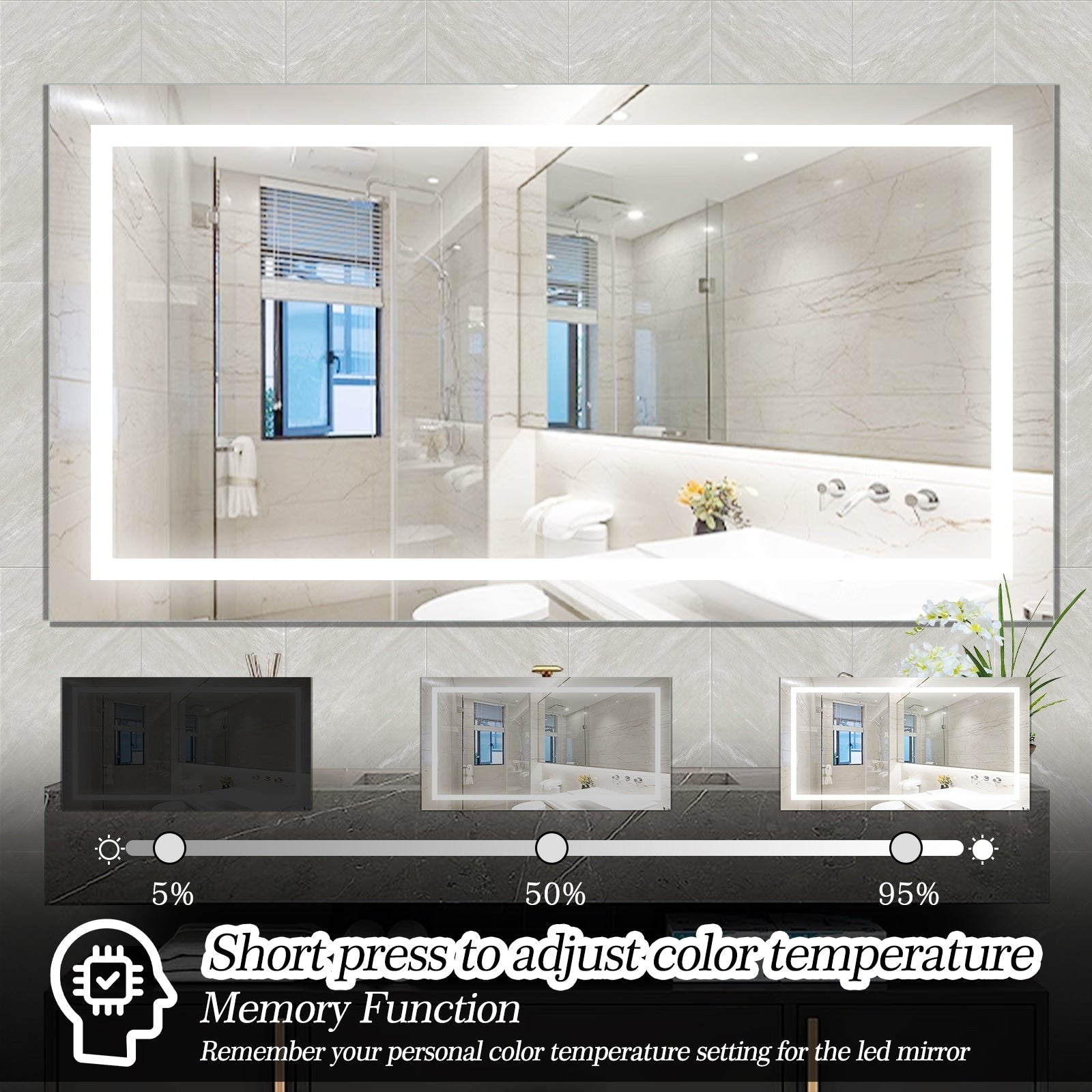 60x32 Inch LED Bathroom Mirror with lights,Anti-Fog & Dimming Led Bathroom Vanity Mirror