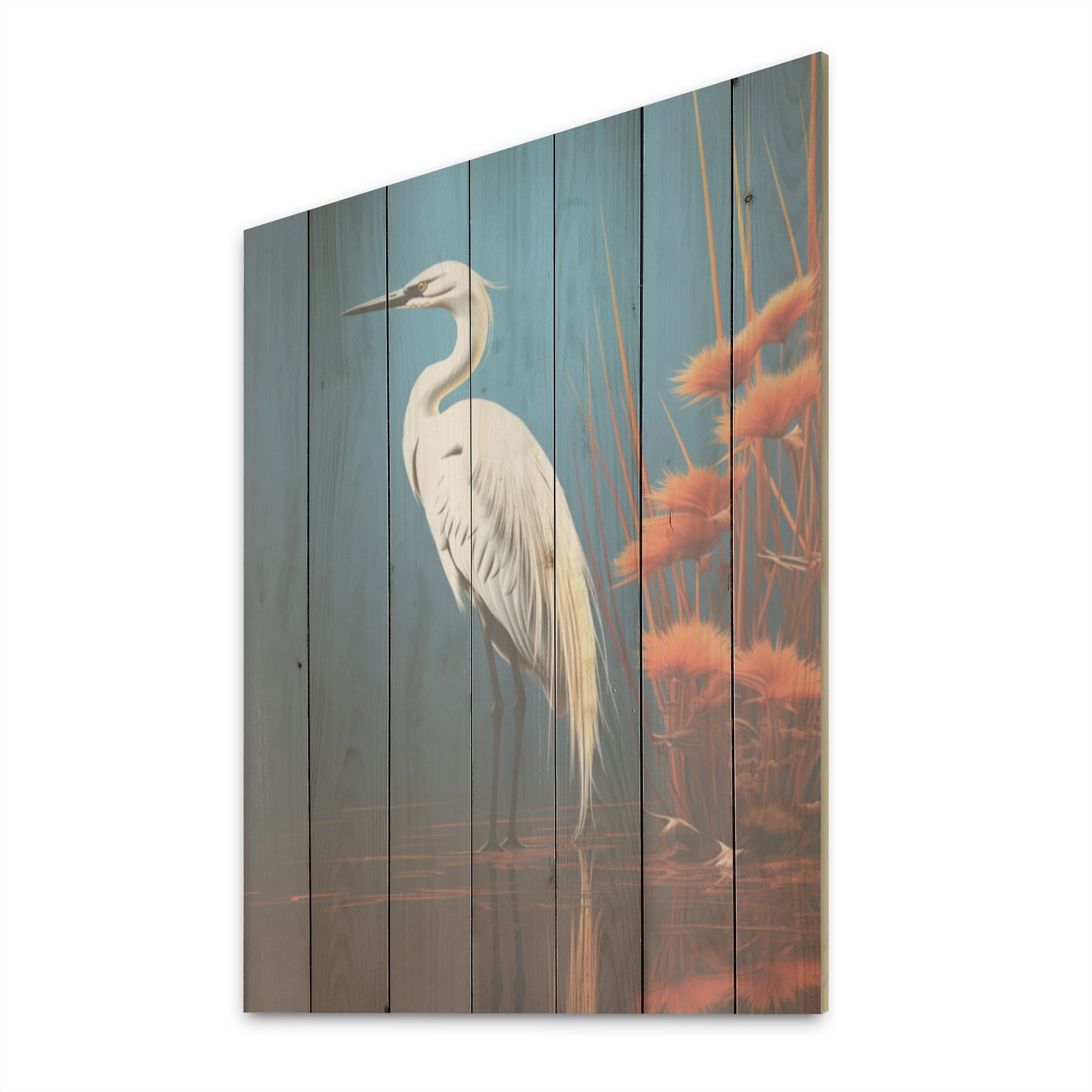 Designart Minimal Heron Portrait Photography Heron Wood Wall Decor - Modern White Wood Panel On Natural Pine Wood