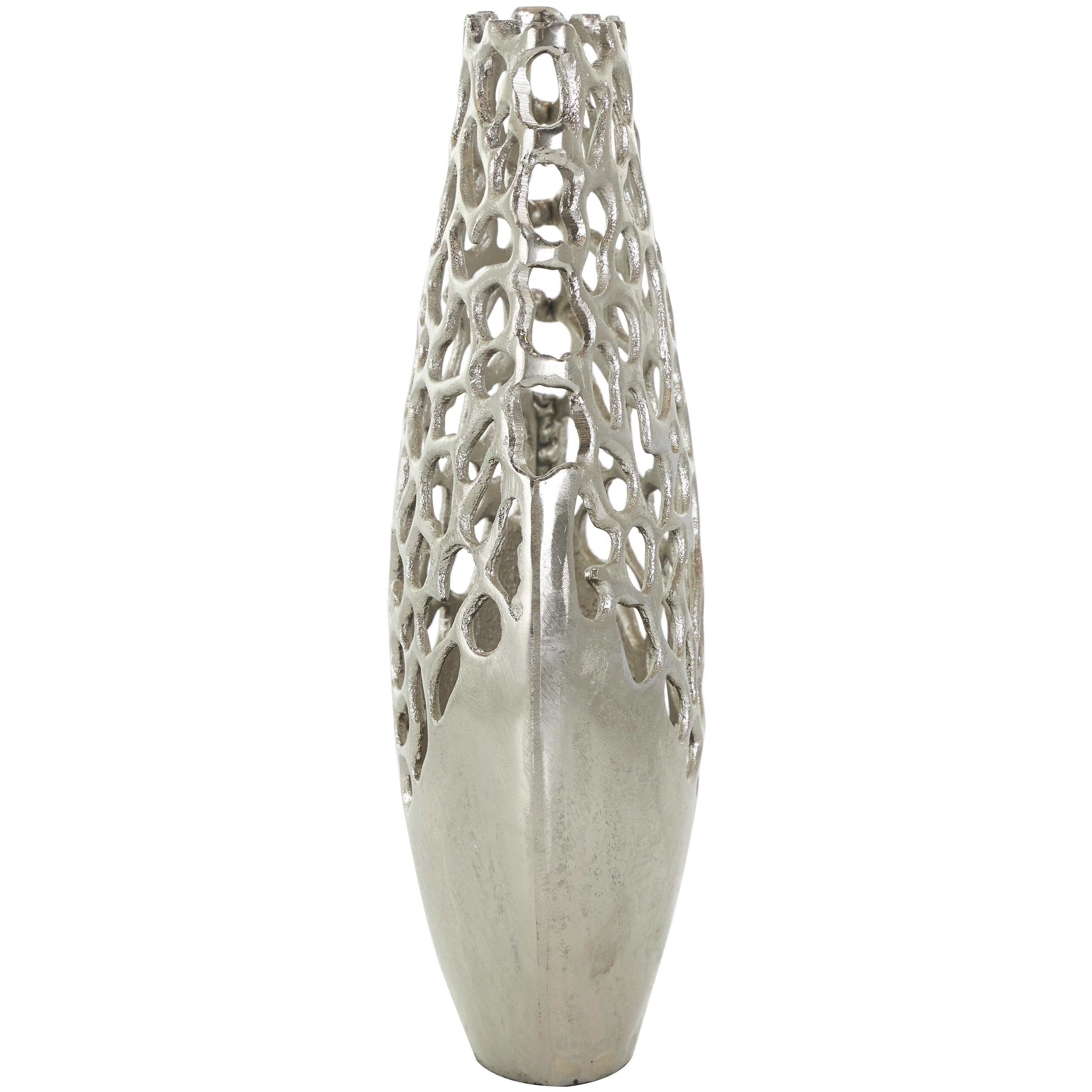 Aluminum Metal Rounded Decorative Vase with Freeform Open Lattice Work - Silver or Gold - Roche River Decor