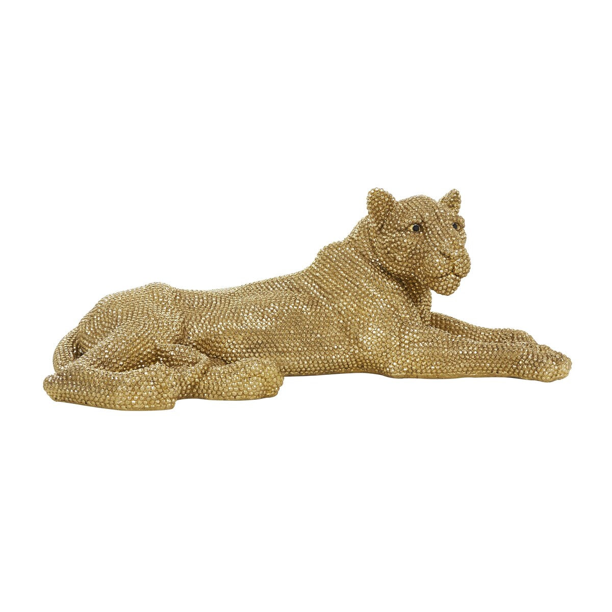 Polystone Leopard Decorative Sculpture with Carved Faceted Diamond Exterior - Black, White, Gold or Silver - Roche River Decor