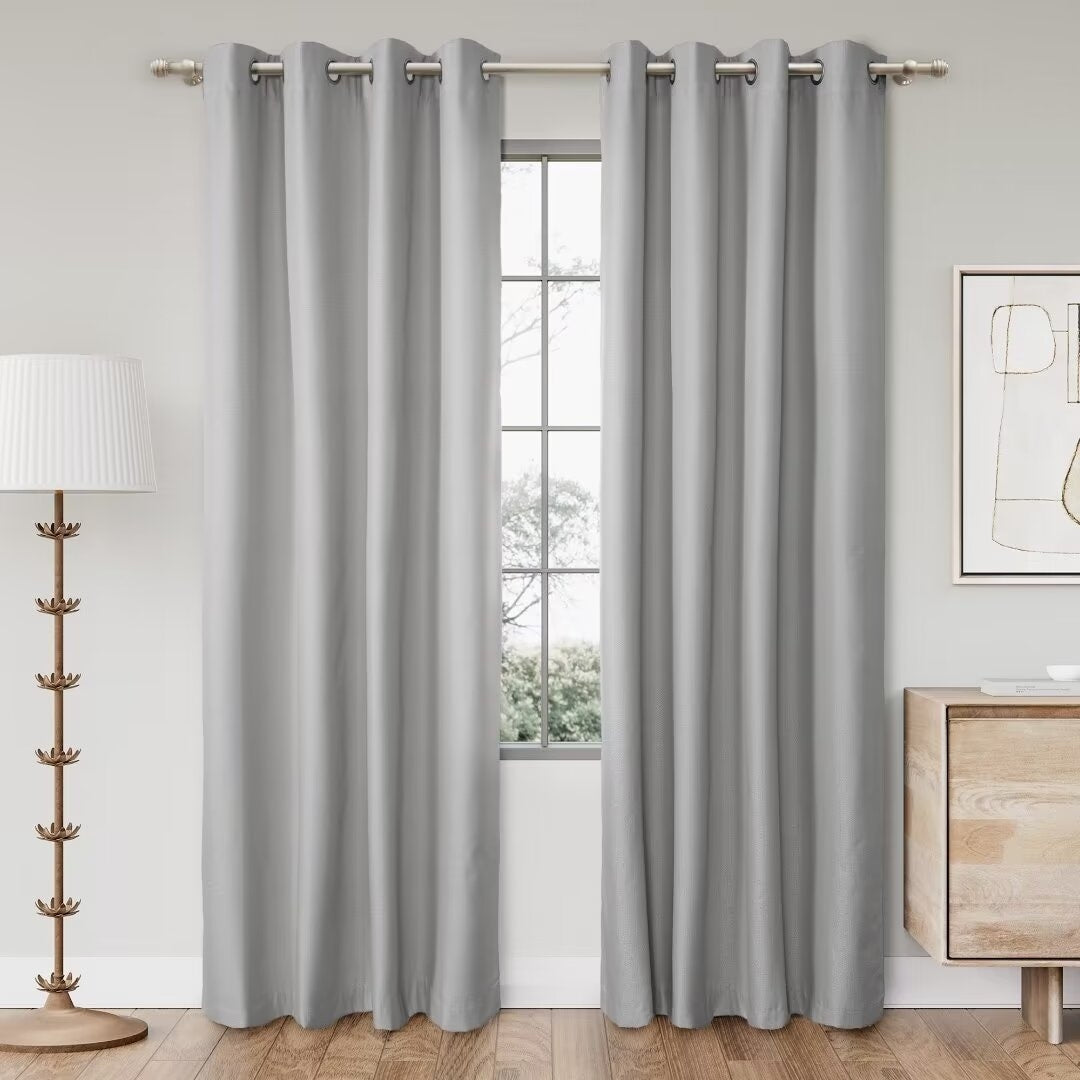 Textured Grid 100% Blackout Grommet Curtain Pair(2 Panels)