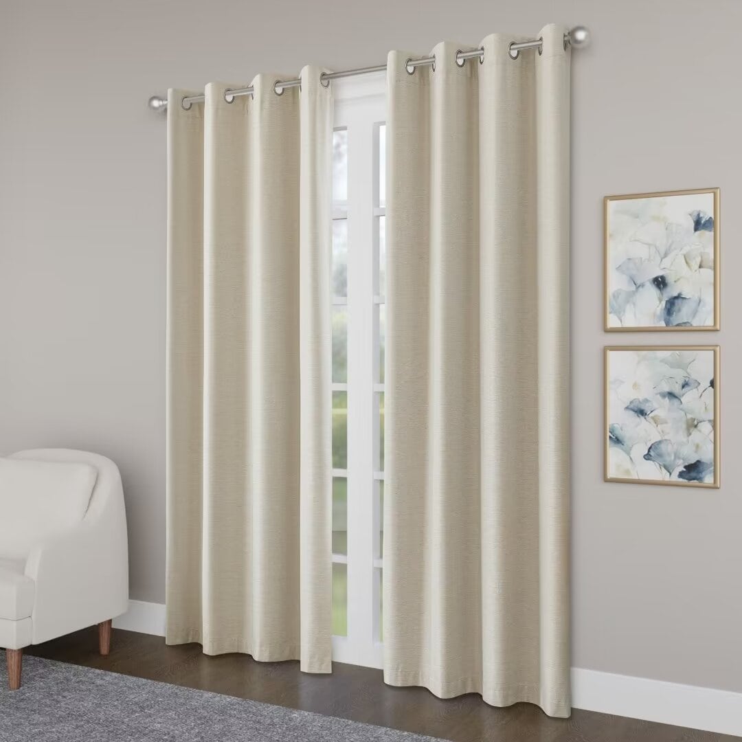 Blackout Brushed Textured Grommet Curtain Pair(2 Panels)