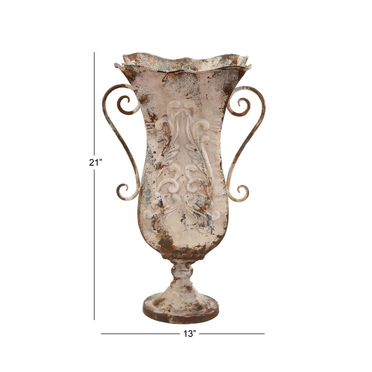 Metal Distressed Decorative Vase - White or Beige - Roche River Decor